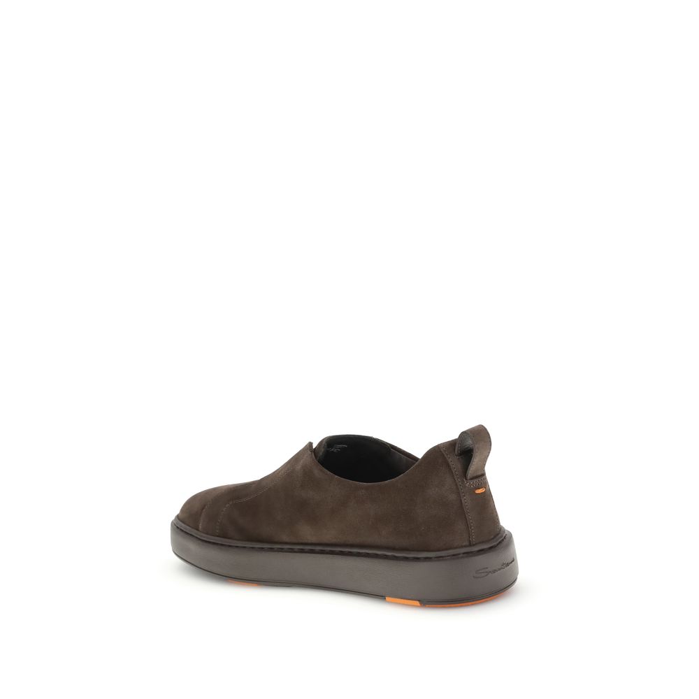 Santoni Brown Leather Low Top Sneakers