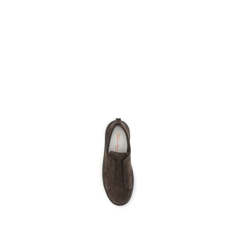 Santoni Brown Leather Low Top Sneakers