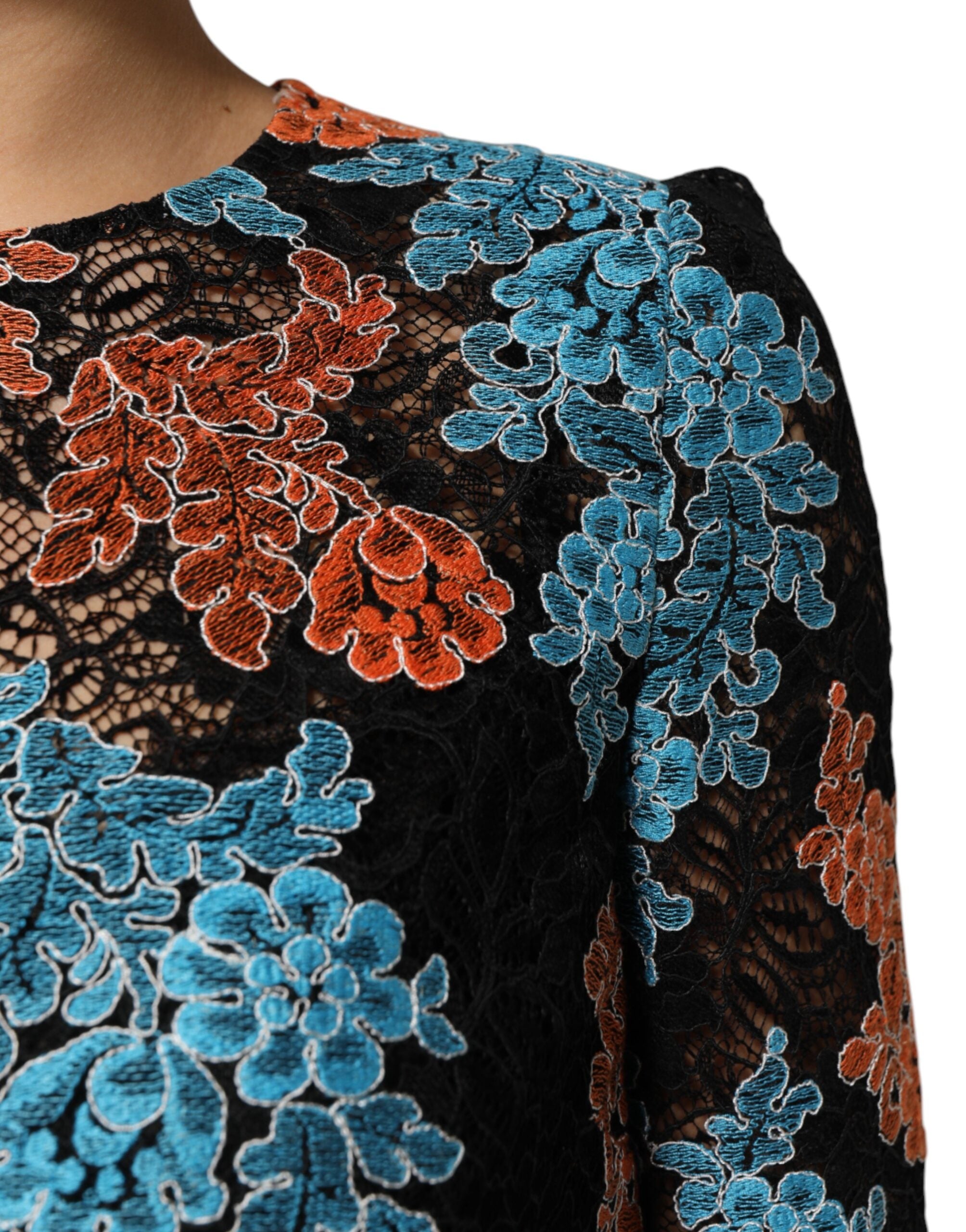 Dolce & Gabbana Multicolor Floral Embroidery Shift Mini Dress