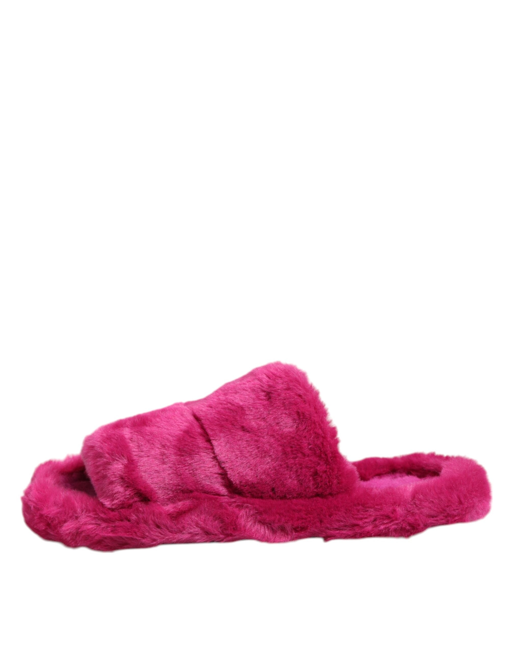 Dolce & Gabbana Pink Acrylic Faux Fur Mens Flats Sandals Shoes