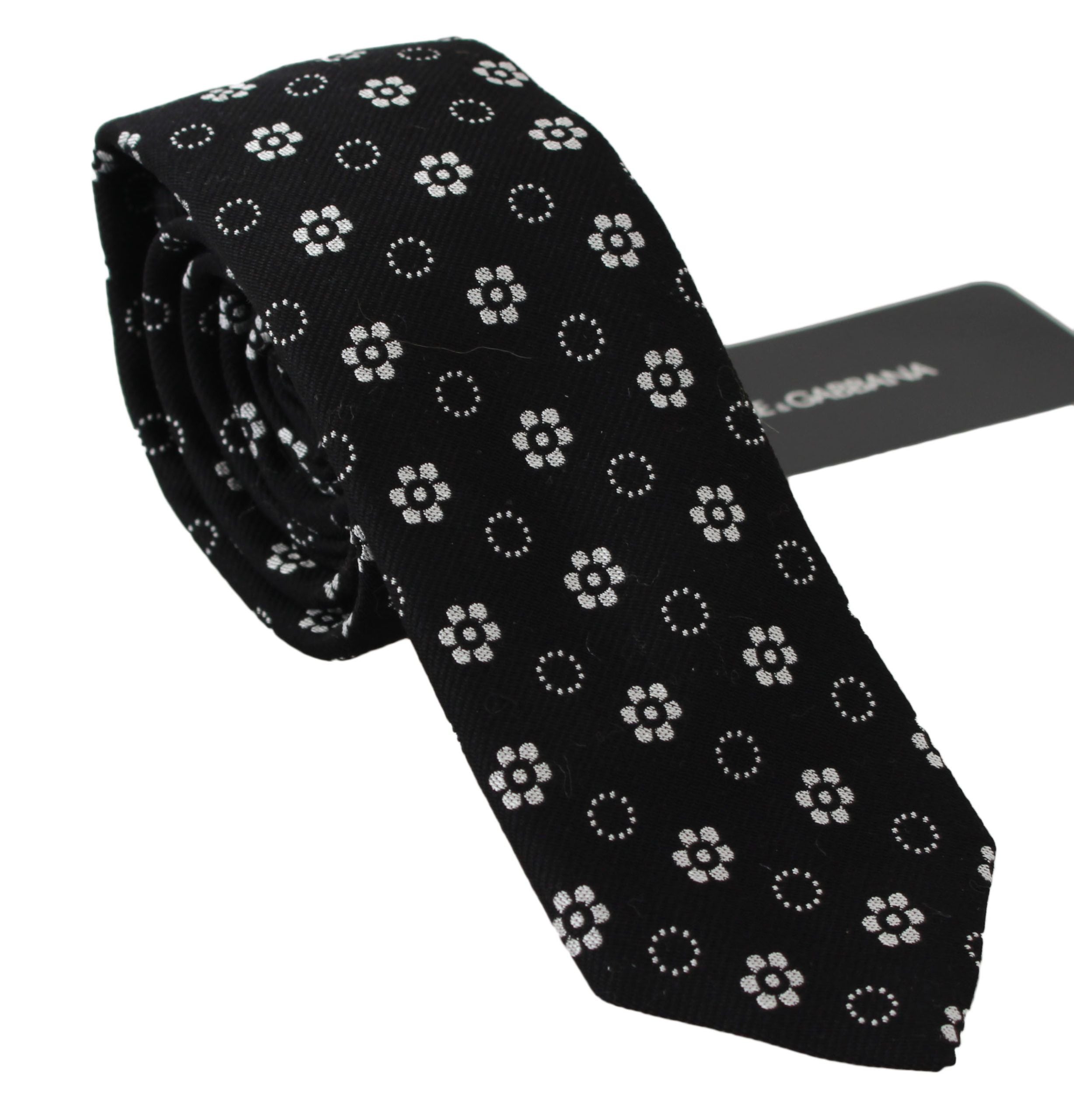 Dolce & Gabbana Black 100% Silk Floral Print Print Classic Tie - PreLoved & Luxe