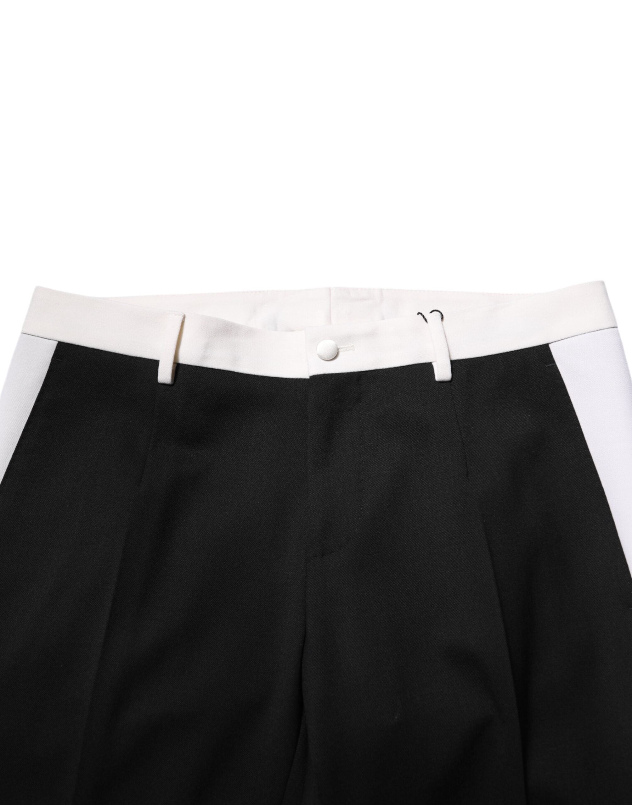 Dolce & Gabbana Black White Stripe Wool Men Trouser Pants