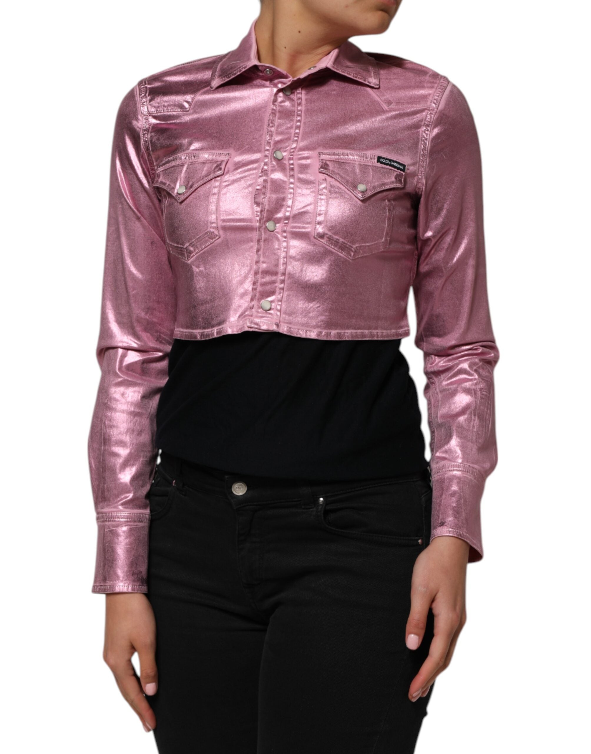 Pre-Owned Dolce & Gabbana Pink Cotton Stretch Collared Cropped Jacket