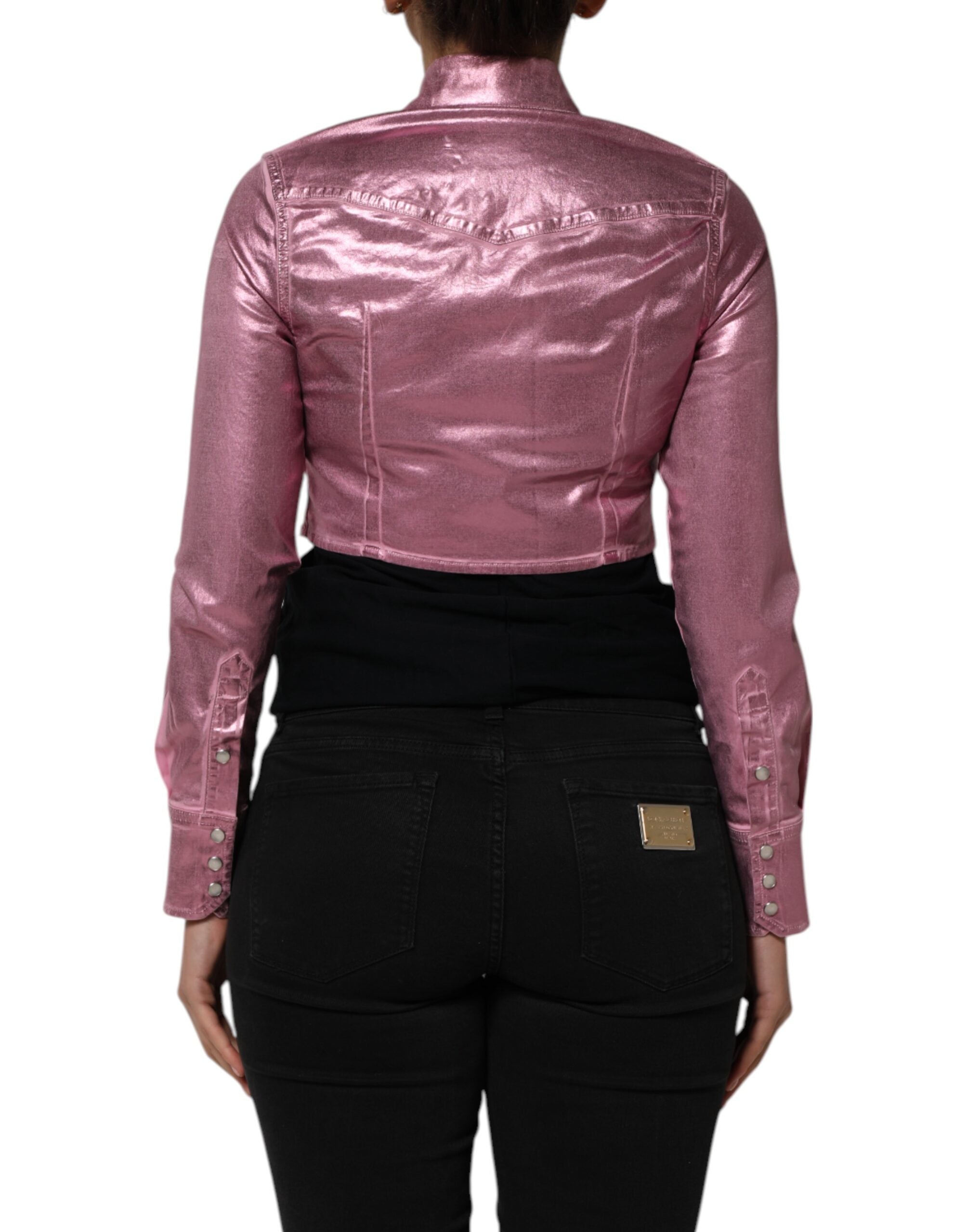 Pre-Owned Dolce & Gabbana Pink Cotton Stretch Collared Cropped Jacket
