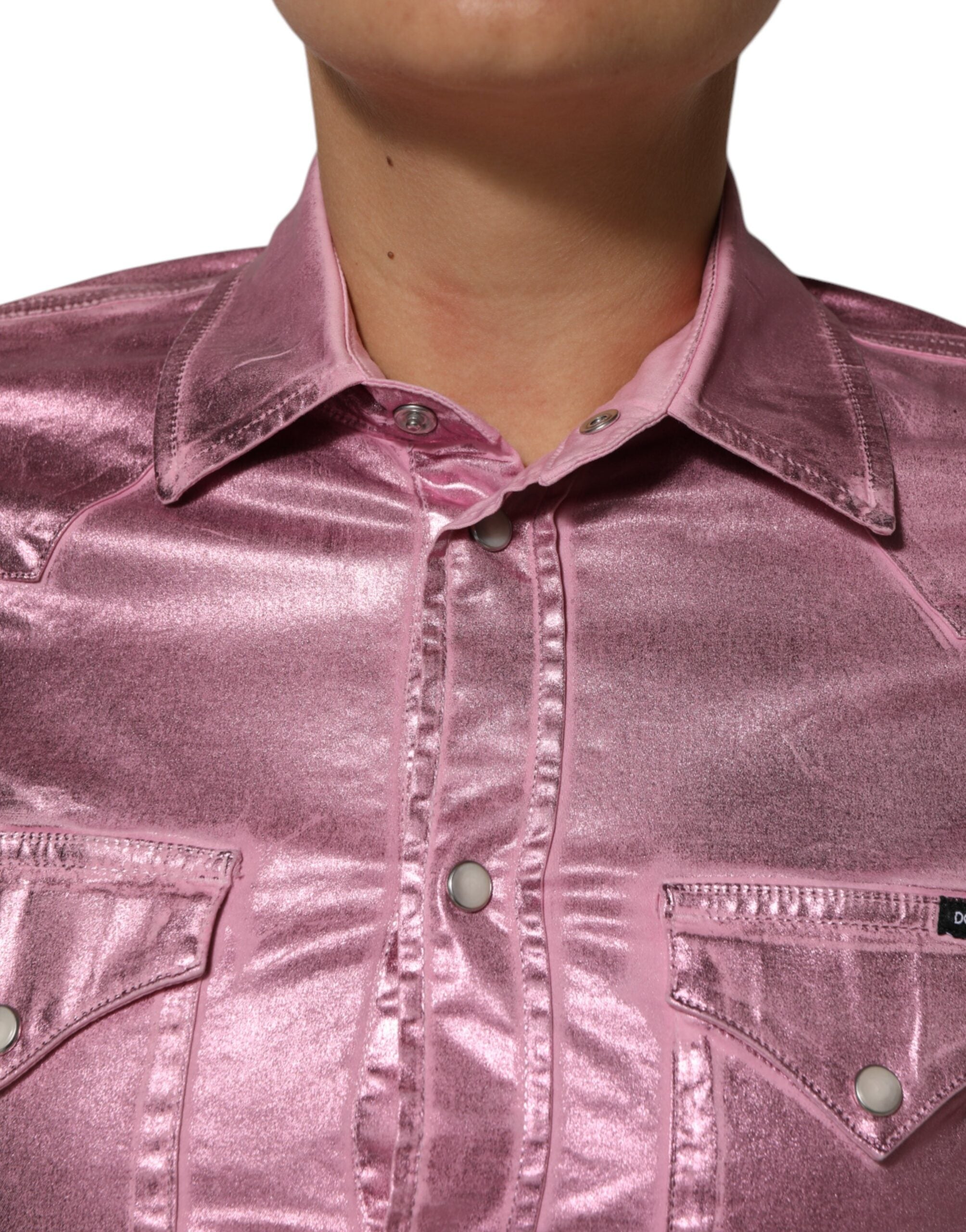 Pre-Owned Dolce & Gabbana Pink Cotton Stretch Collared Cropped Jacket
