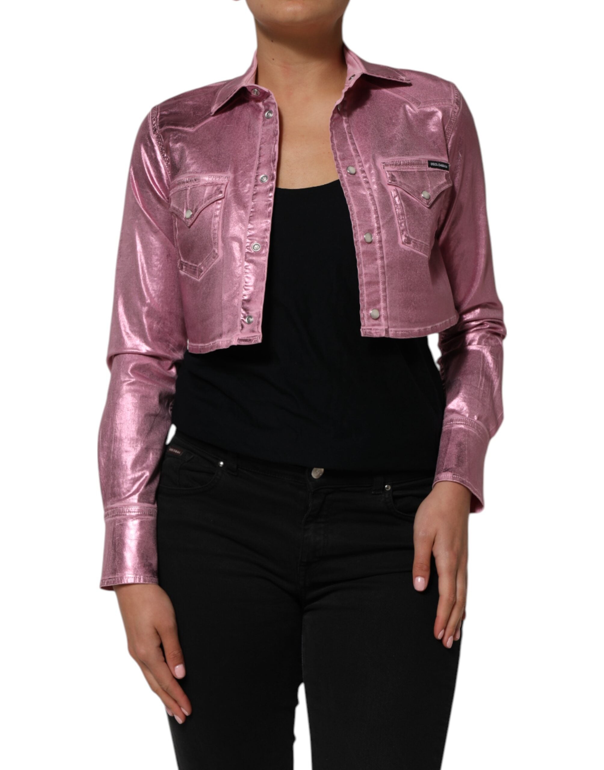 Pre-Owned Dolce & Gabbana Pink Cotton Stretch Collared Cropped Jacket