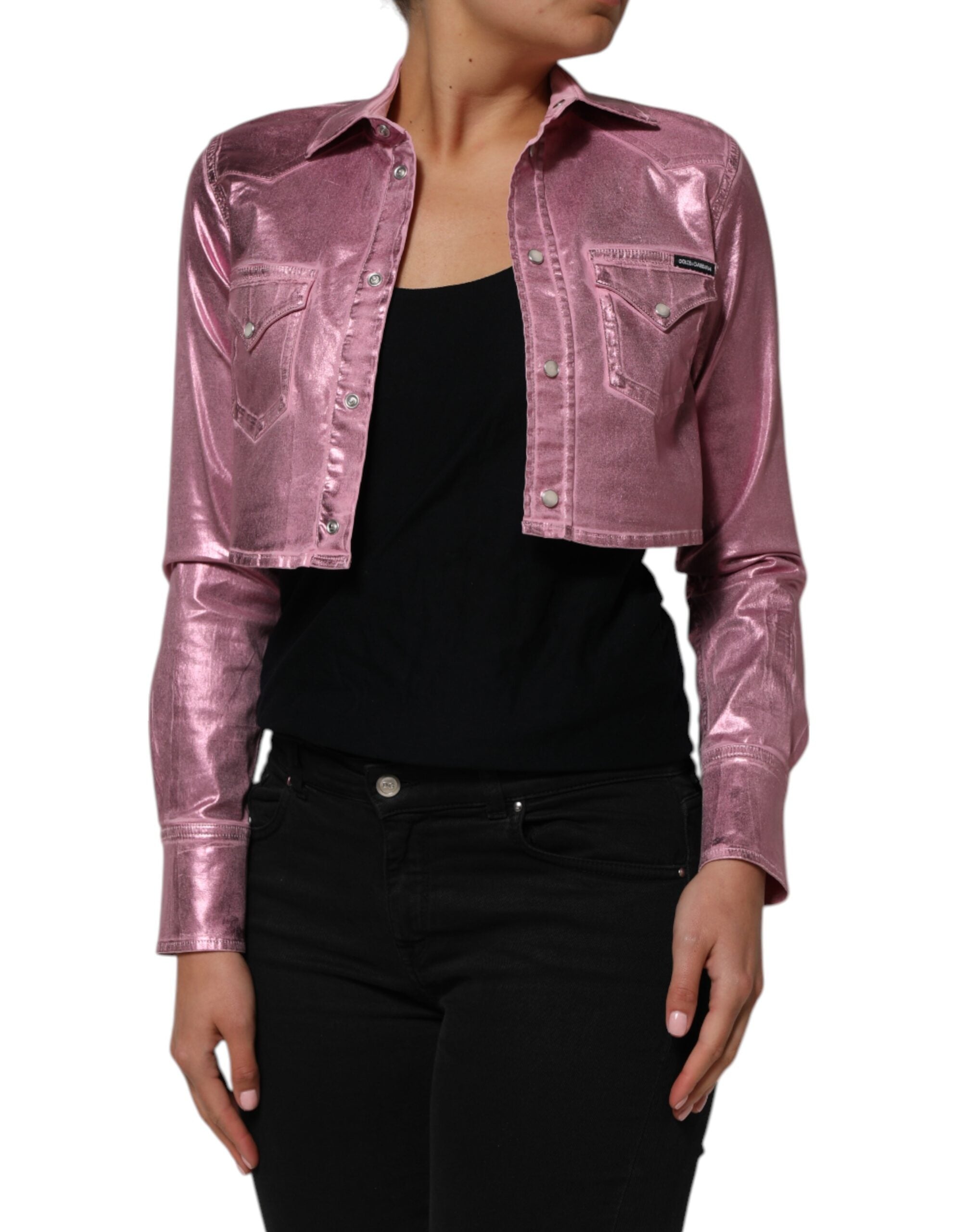 Pre-Owned Dolce & Gabbana Pink Cotton Stretch Collared Cropped Jacket