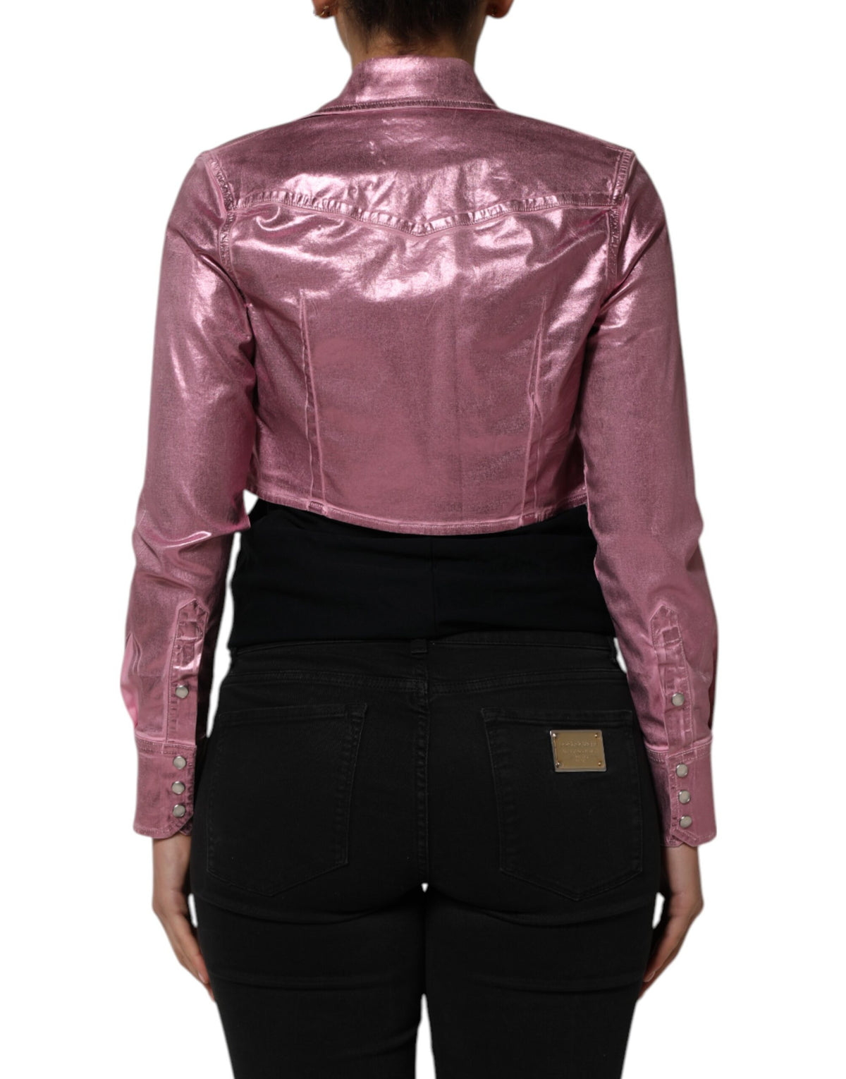 Pre-Owned Dolce & Gabbana Pink Cotton Stretch Collared Cropped Jacket Women's - Very Good
