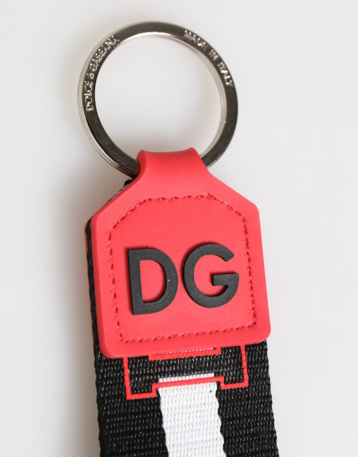 Dolce & Gabbana Red White DG Logo Brass Holder Keychain Keyring