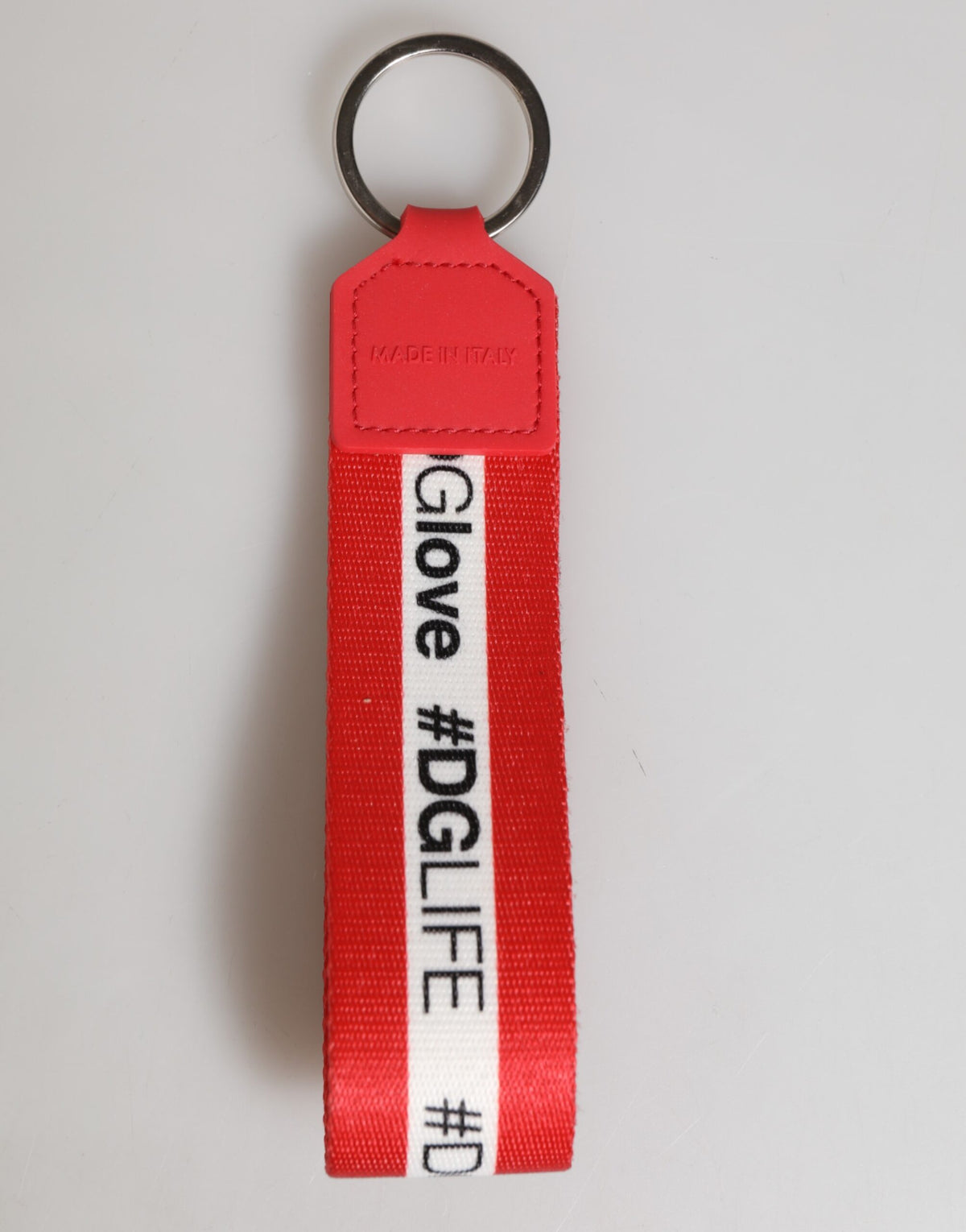 Dolce & Gabbana Red Logo Silver Brass Holder Keychain Keyring