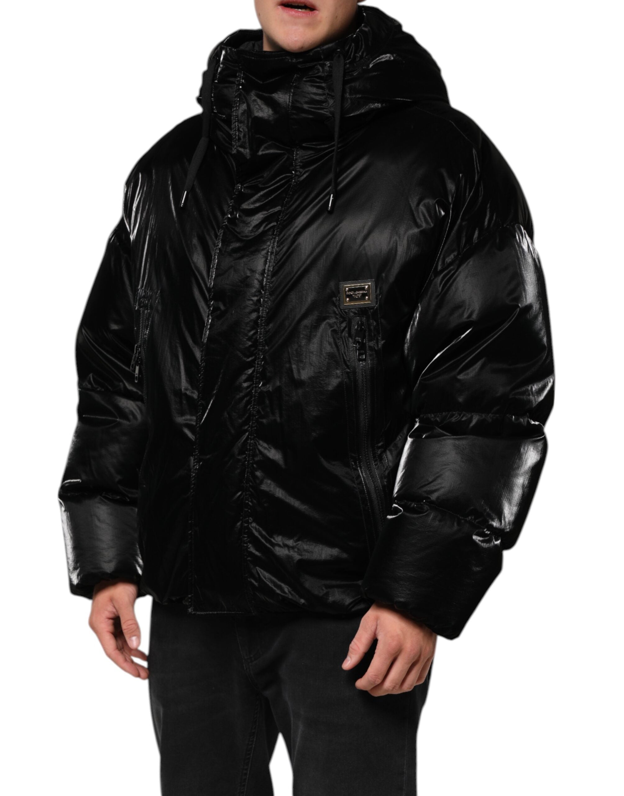 Pre-Owned Dolce & Gabbana Black Logo Full Zip Hooded Quilted Jacket
