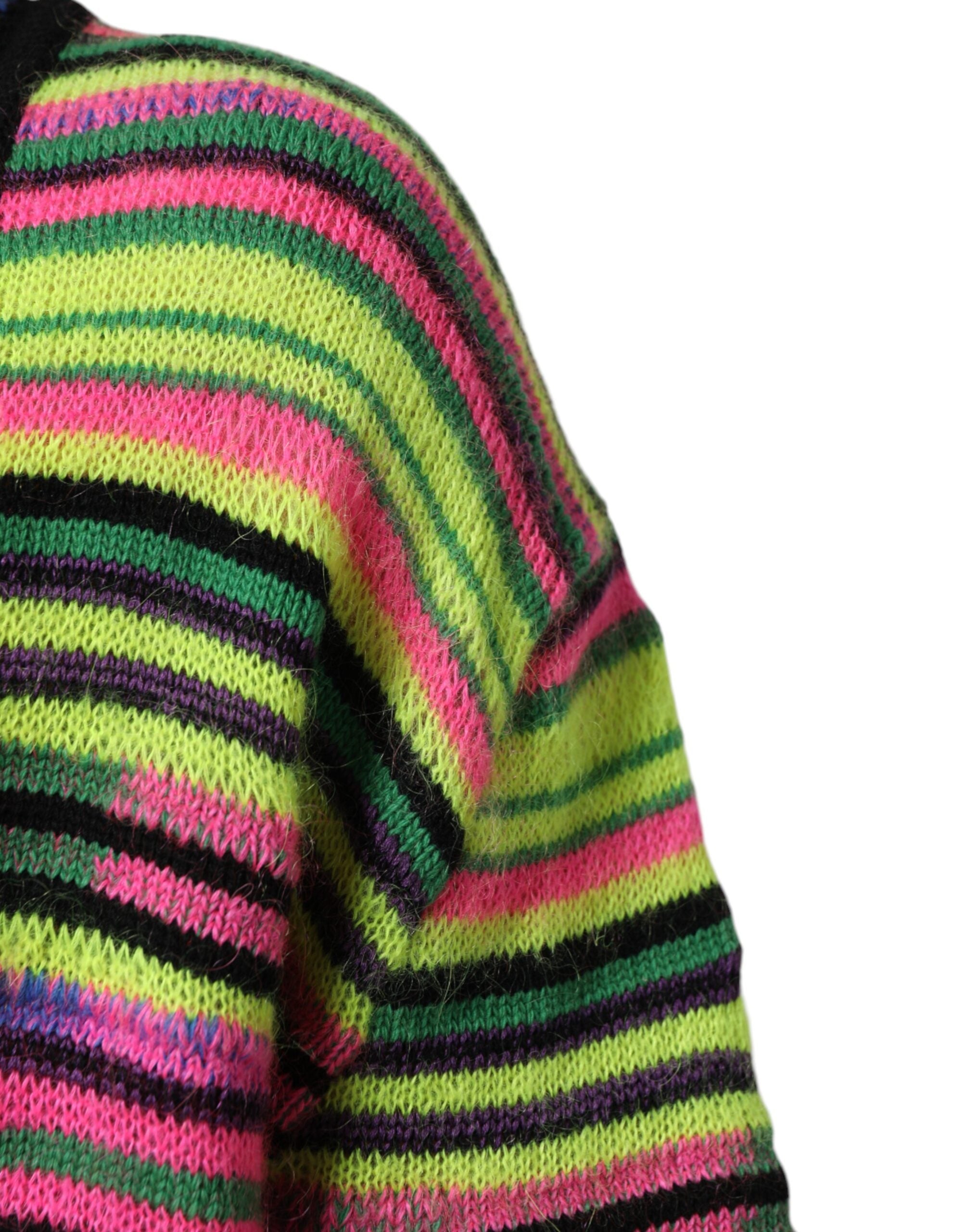 Dolce & Gabbana Multicolor DG Logo V-Neck Knit Pullover Sweater