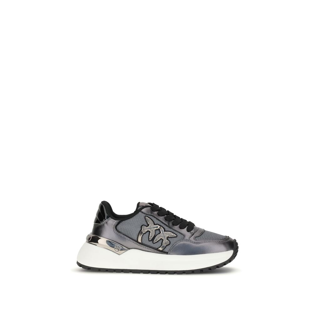 PINKO Gray Leather Athletic Sneakers