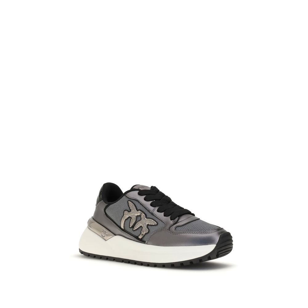 PINKO Gray Leather Athletic Sneakers