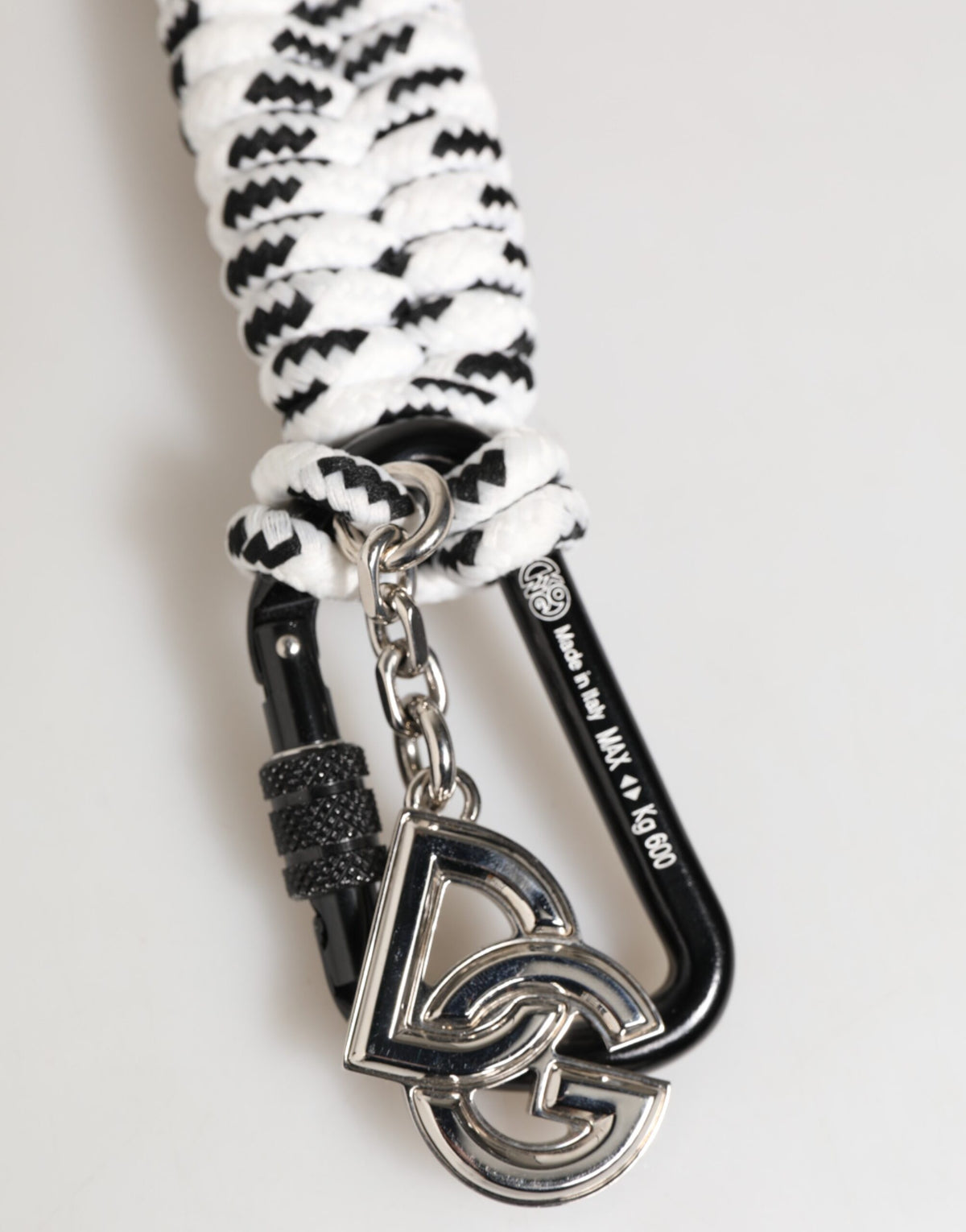 Dolce & Gabbana Black White Tape String DG Logo Keychain Keyring