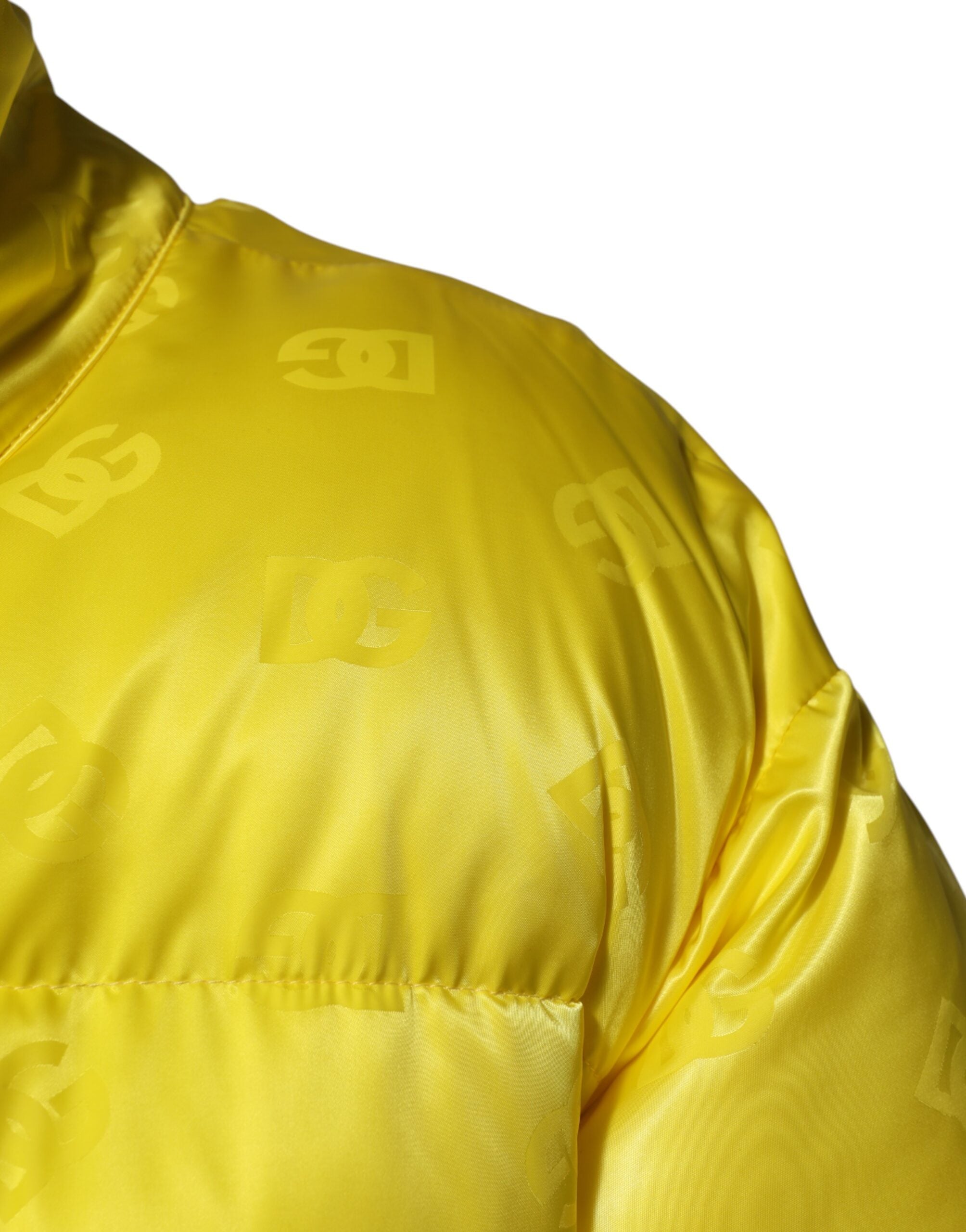 Dolce & Gabbana Yellow Nylon Logo Puffer Bomber Men Jacket