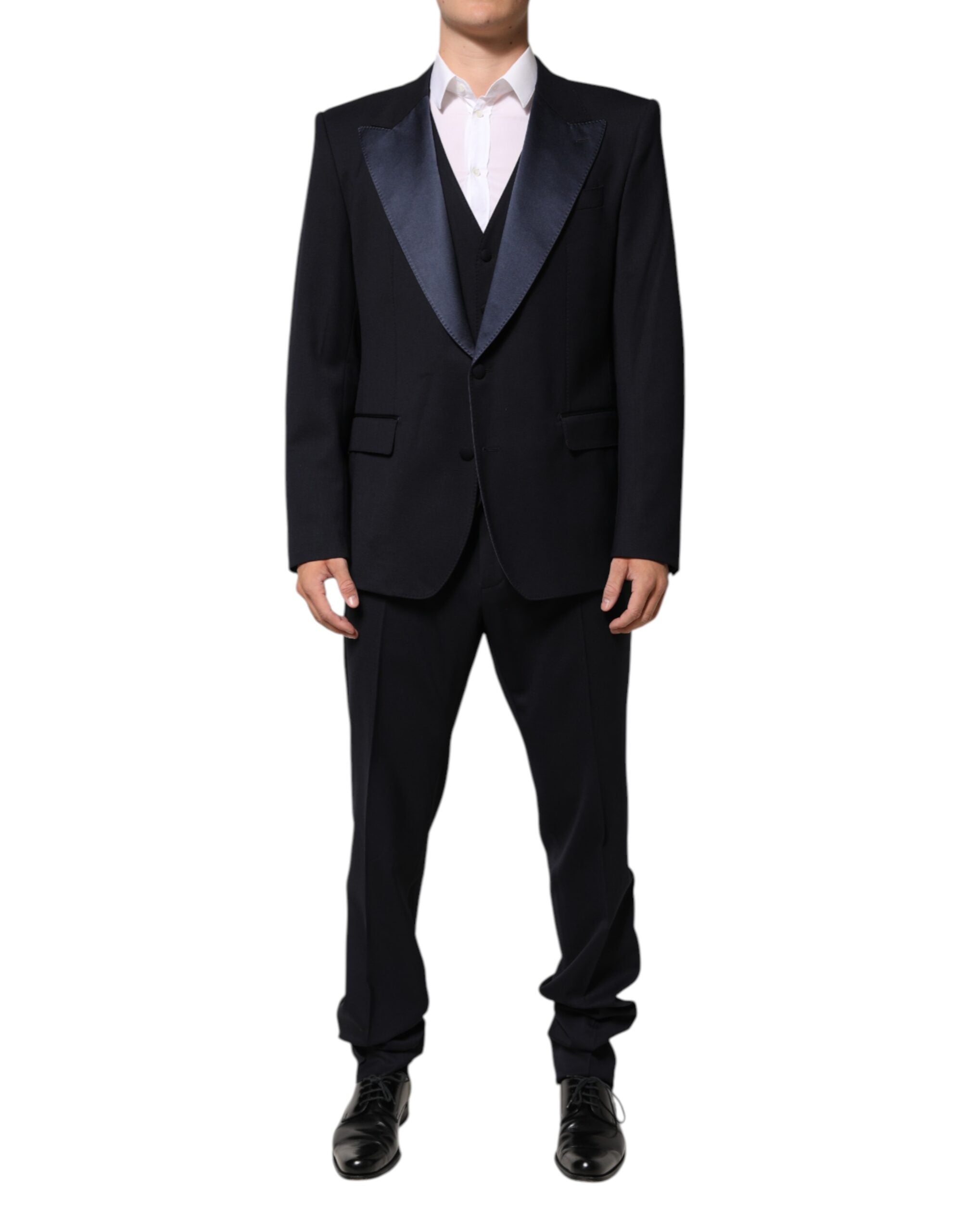 Dolce & Gabbana Dark Blue 3 Piece Wool Silk Blend Suit SICILIA