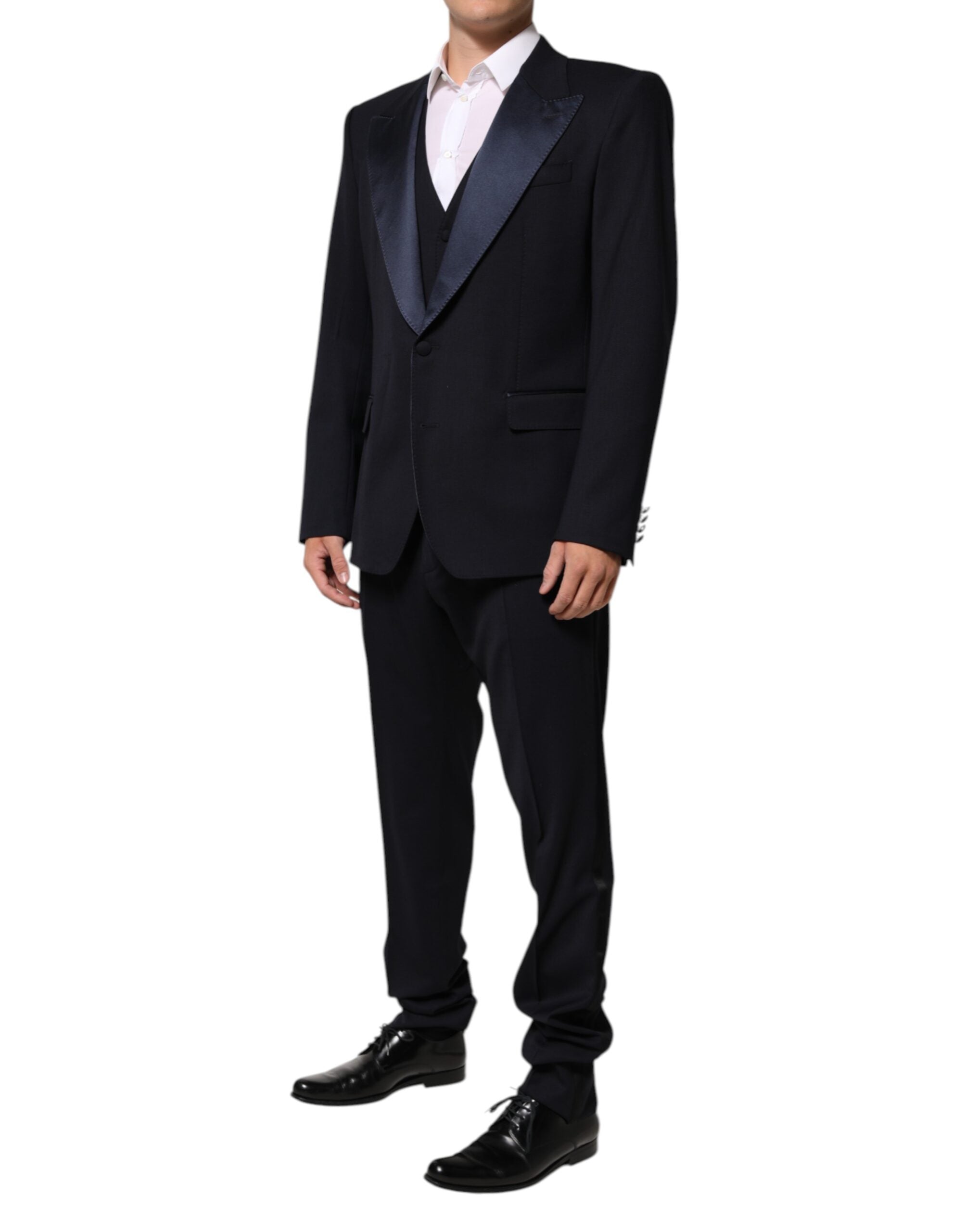Dolce & Gabbana Dark Blue 3 Piece Wool Silk Blend Suit SICILIA