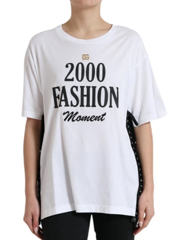 Dolce & Gabbana White Cotton 2000 Fashion Print Logo T-shirt