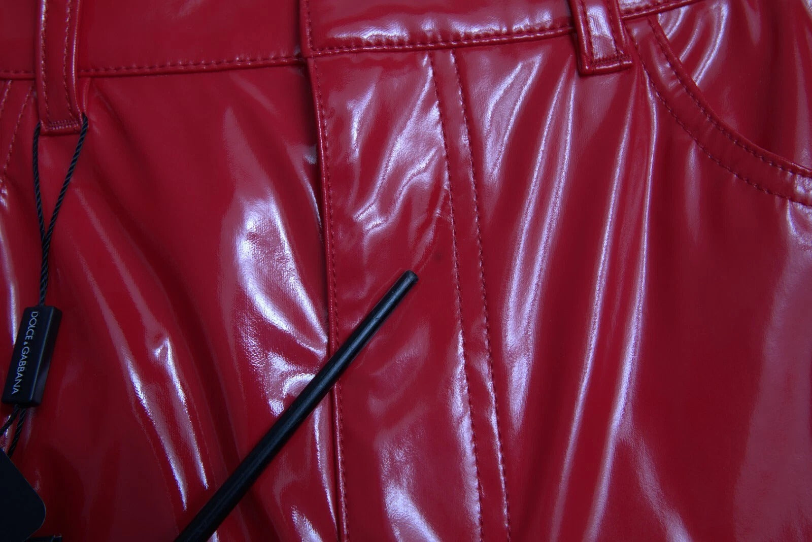 Dolce & Gabbana Red High Waist Skinny Trouser Shiny Pants
