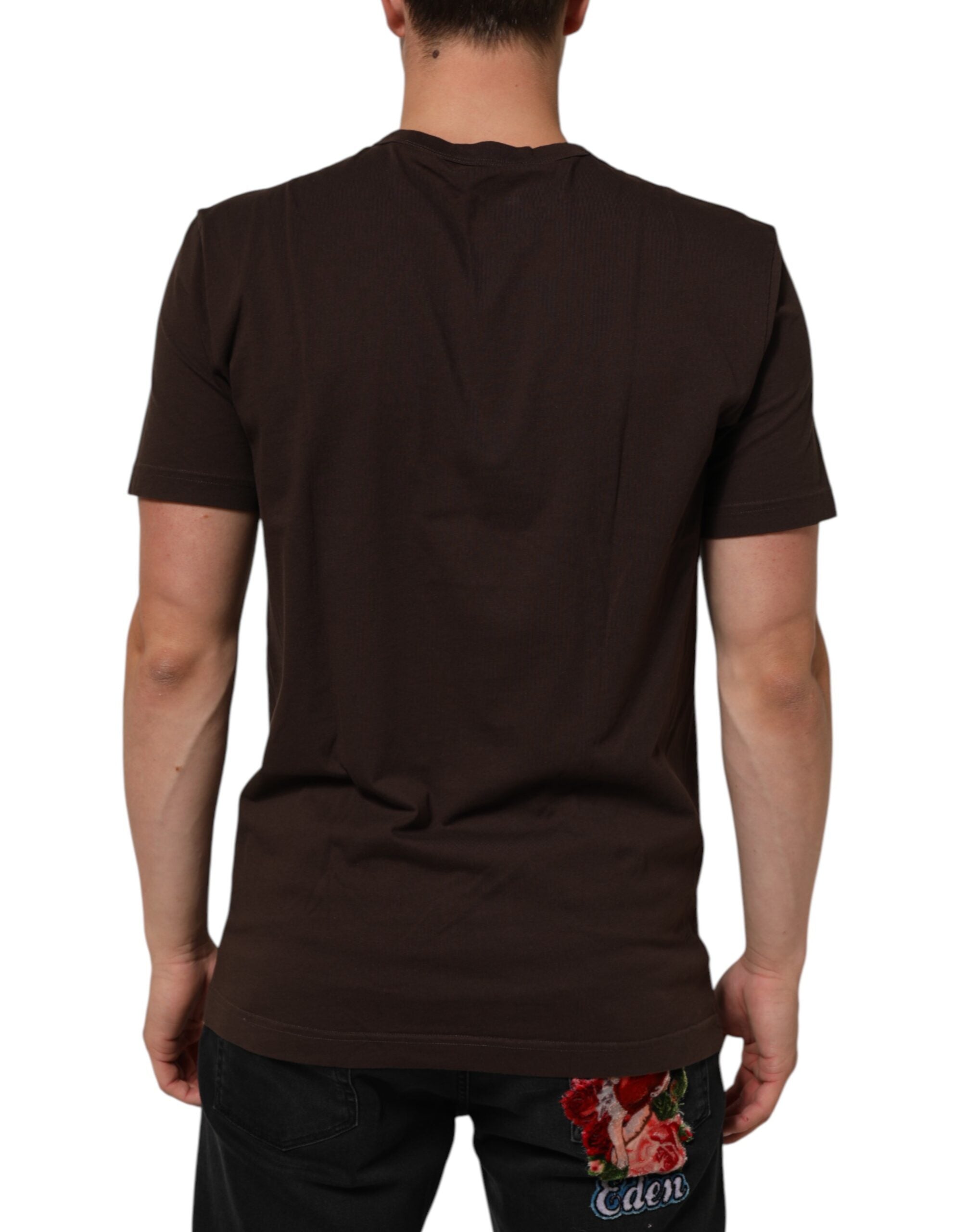 Pre-Owned Dolce & Gabbana Brown Coin Laurel Print Men Crew Neck T-shirt