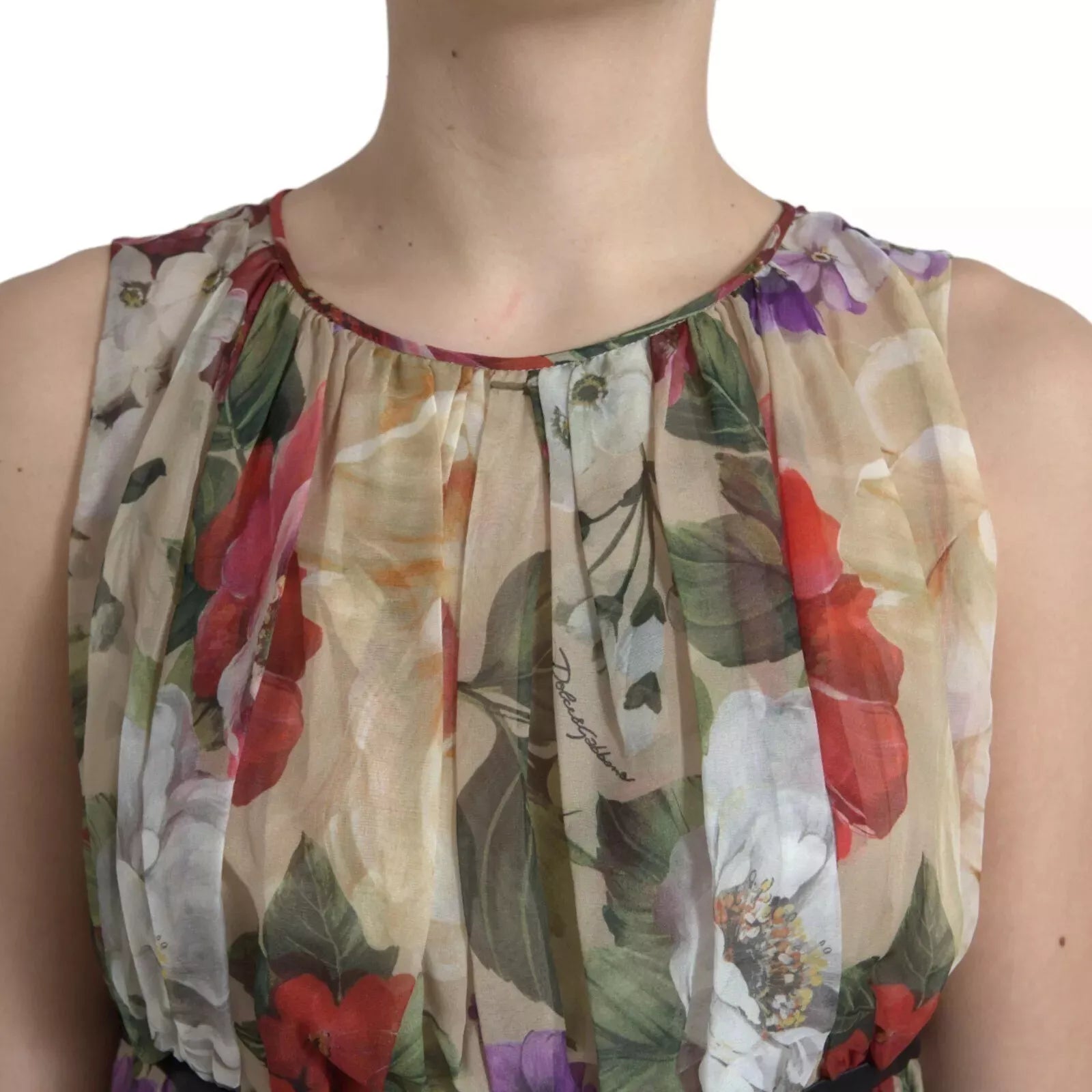 Pre-Owned Dolce & Gabbana Beige Floral Sleeveless A-line Mini Dress
