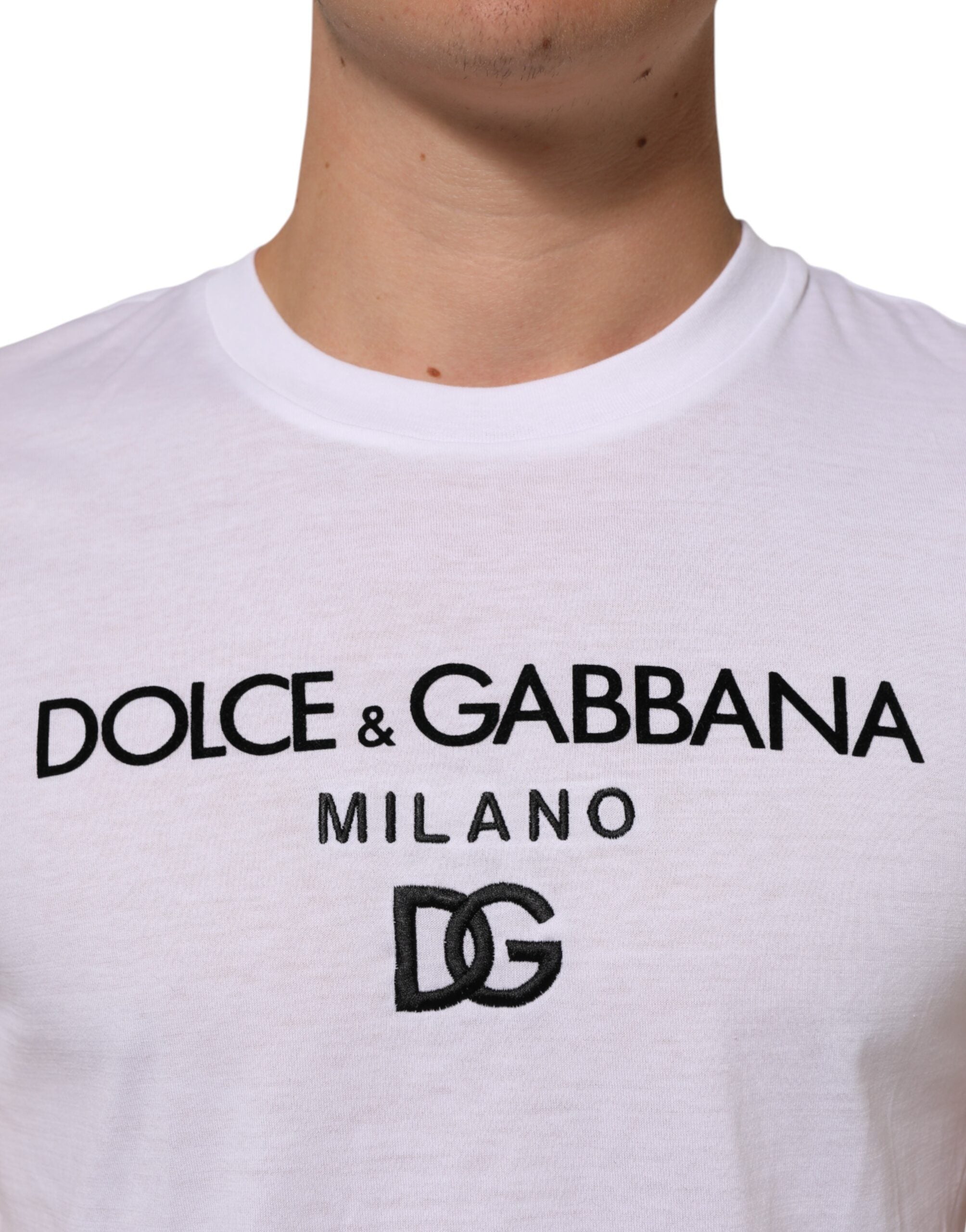 Dolce & Gabbana White Logo Print Cotton Men Crew Neck T-shirt