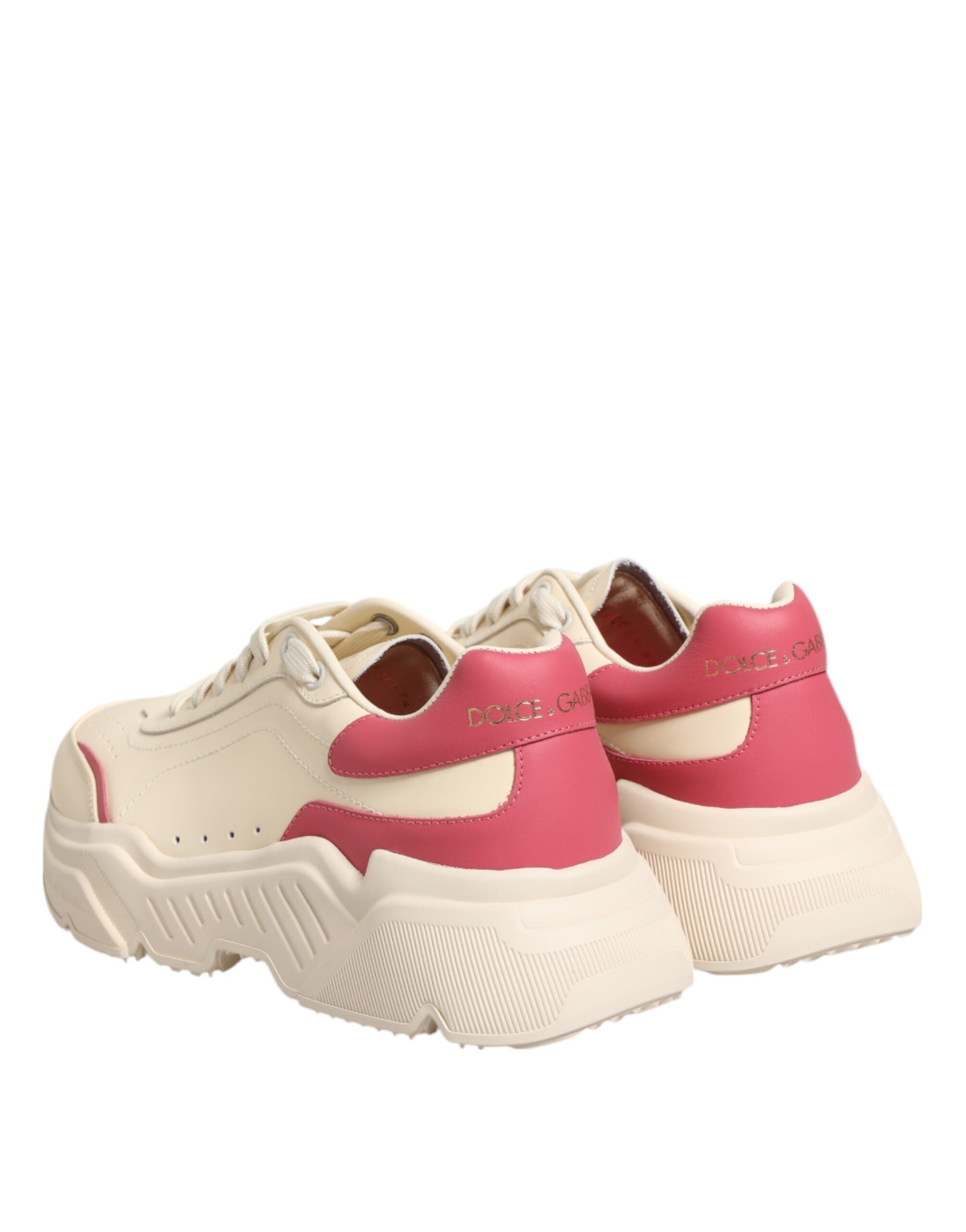 Dolce & Gabbana White Pink Leather Daymaster Sneakers Shoes