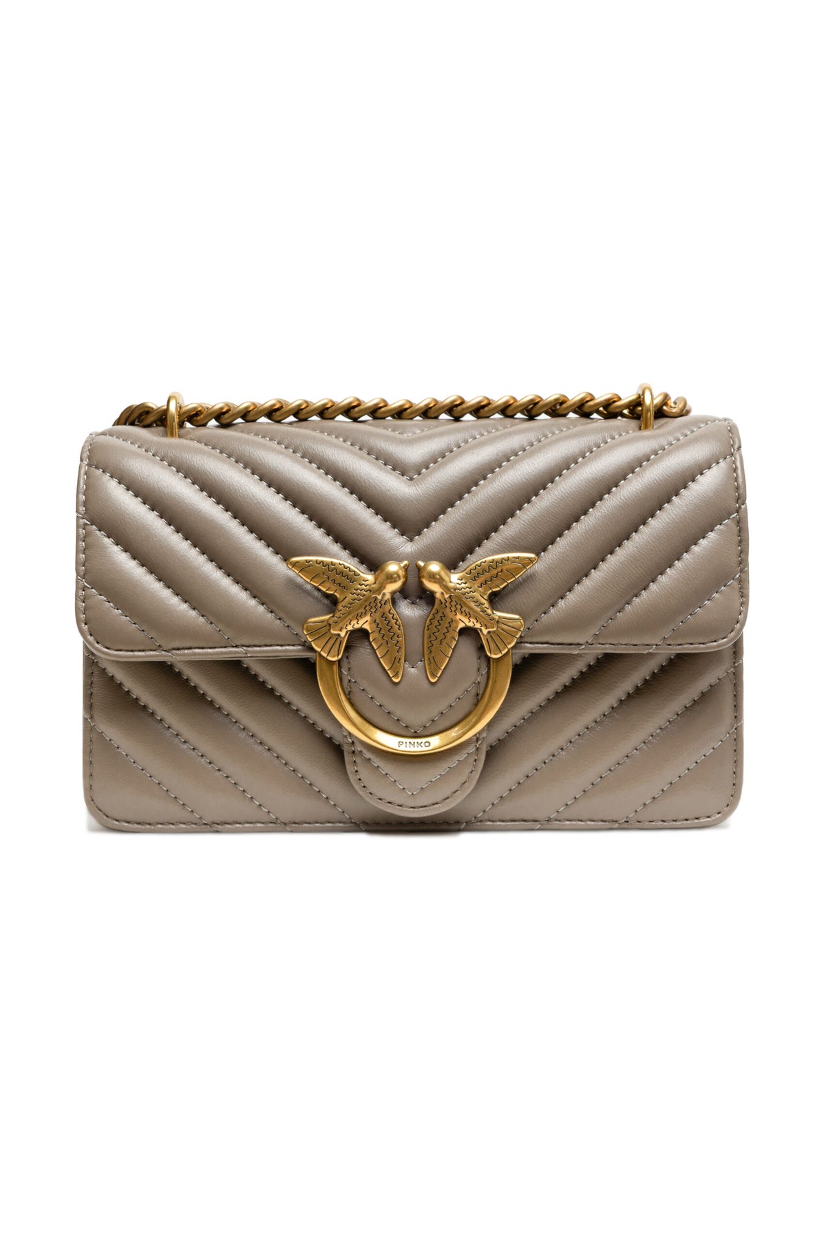 PINKO Grey Leather Love One Mini Shoulder Bag