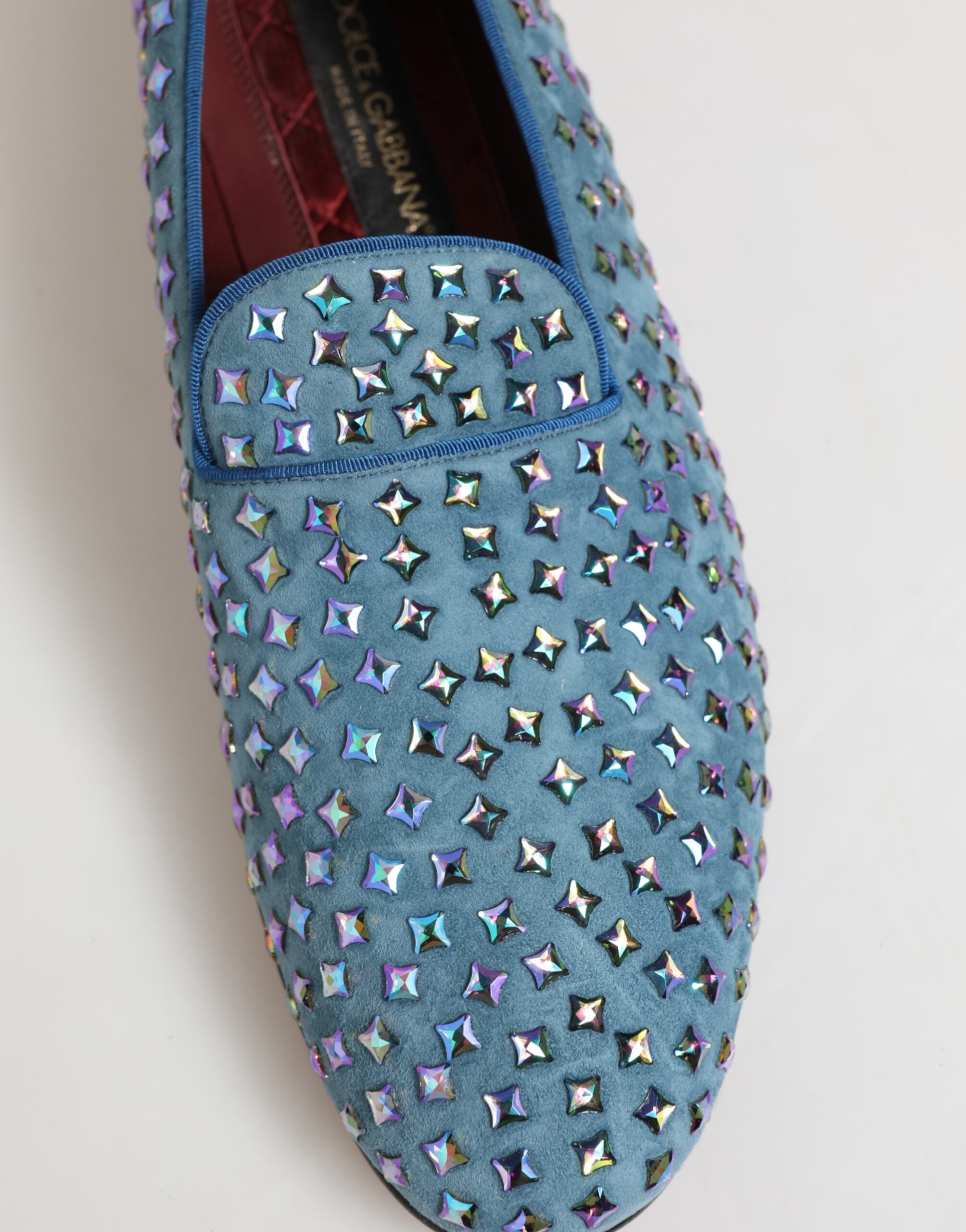 Dolce & Gabbana Blue Suede Studded Dress Men Loafers Shoes
