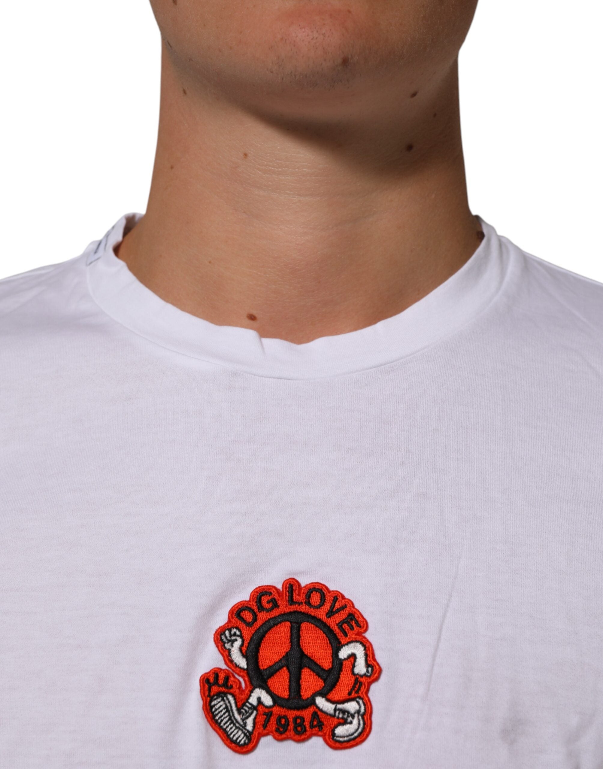 Pre-Owned Dolce & Gabbana White Cotton DG Love Patch Crew Neck T-shirt