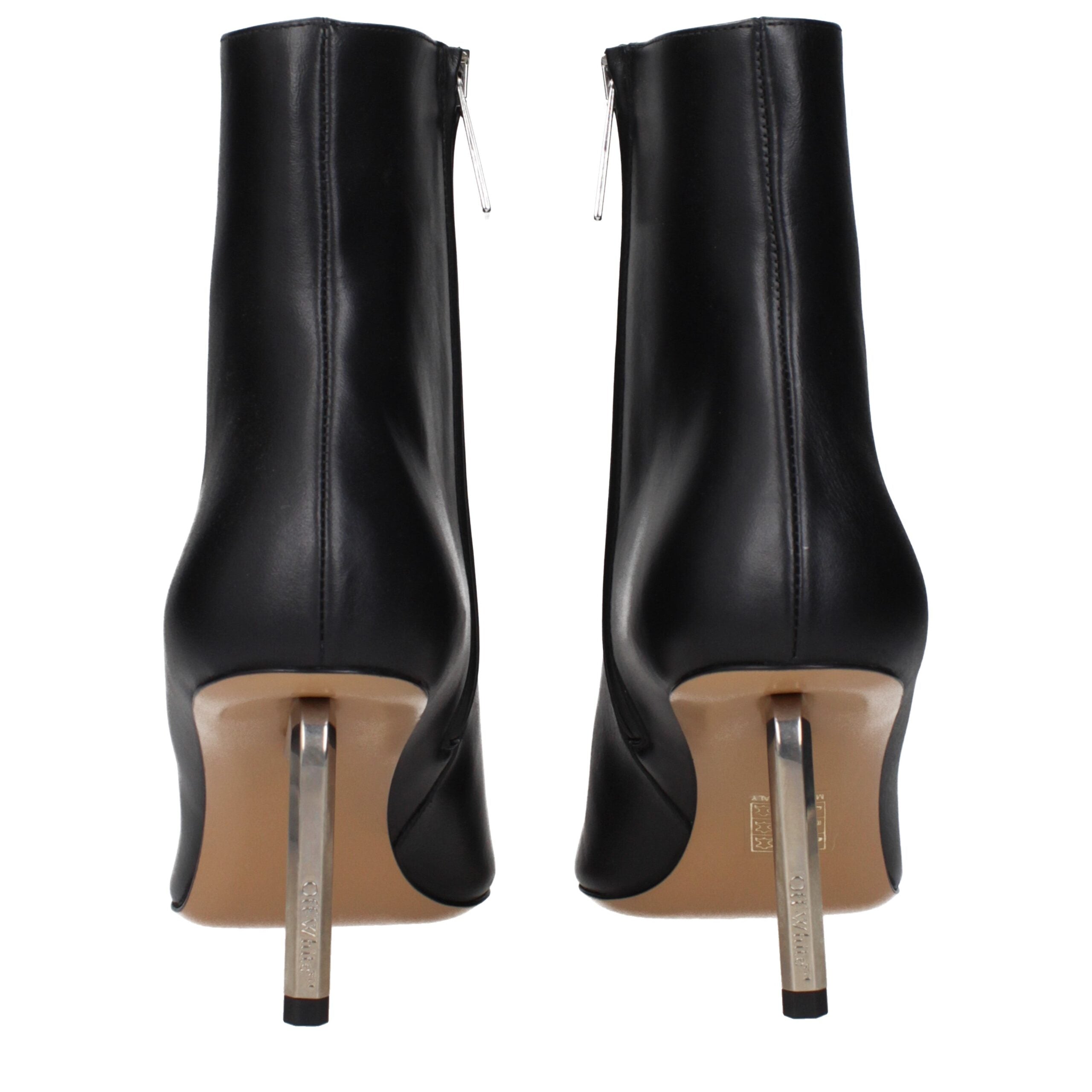 Off-White Black Leather Ankle Boots