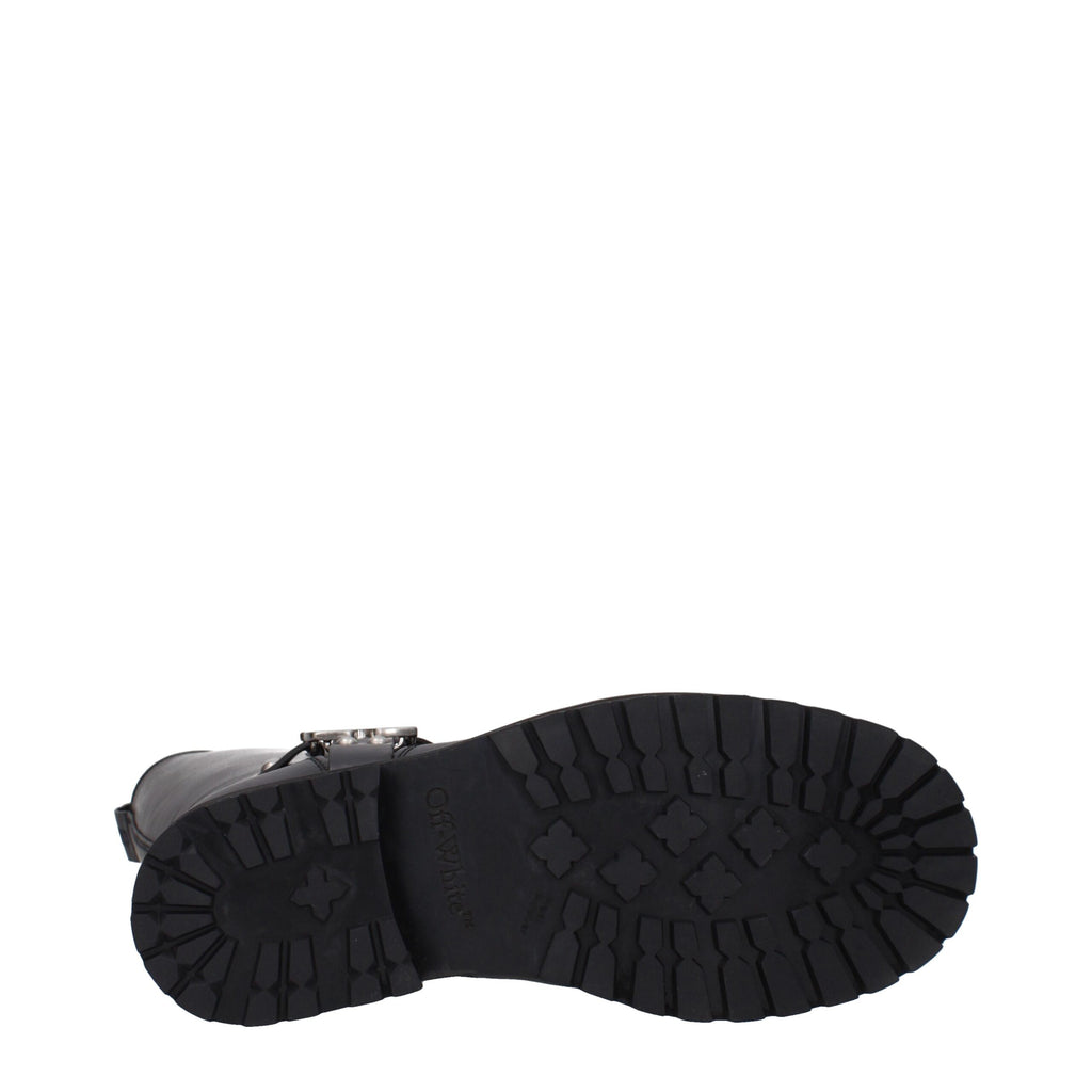 Off-White Black Leather Flat Boots