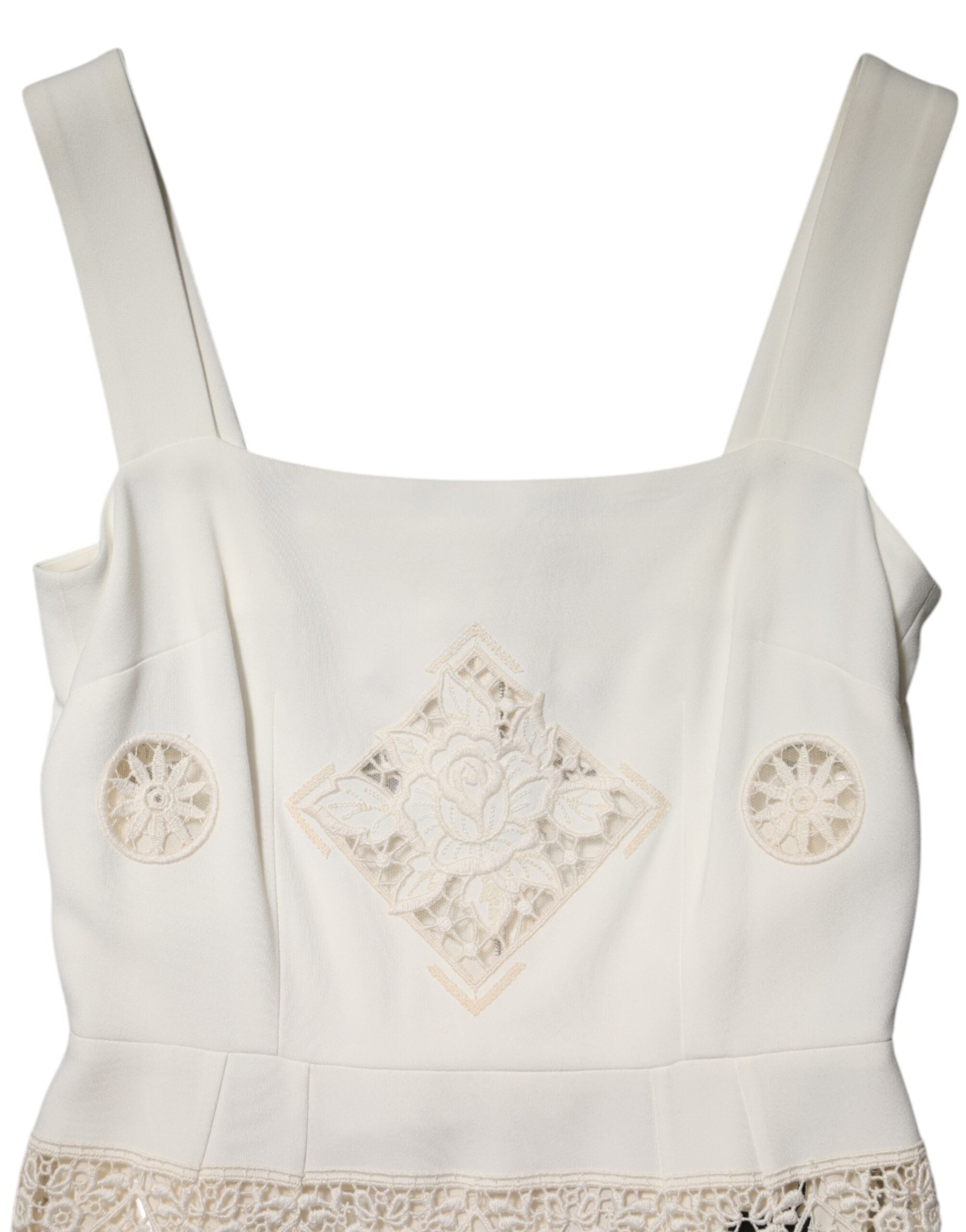 Pre-Owned Dolce & Gabbana White Floral Lace Sleeveless Midi Dress