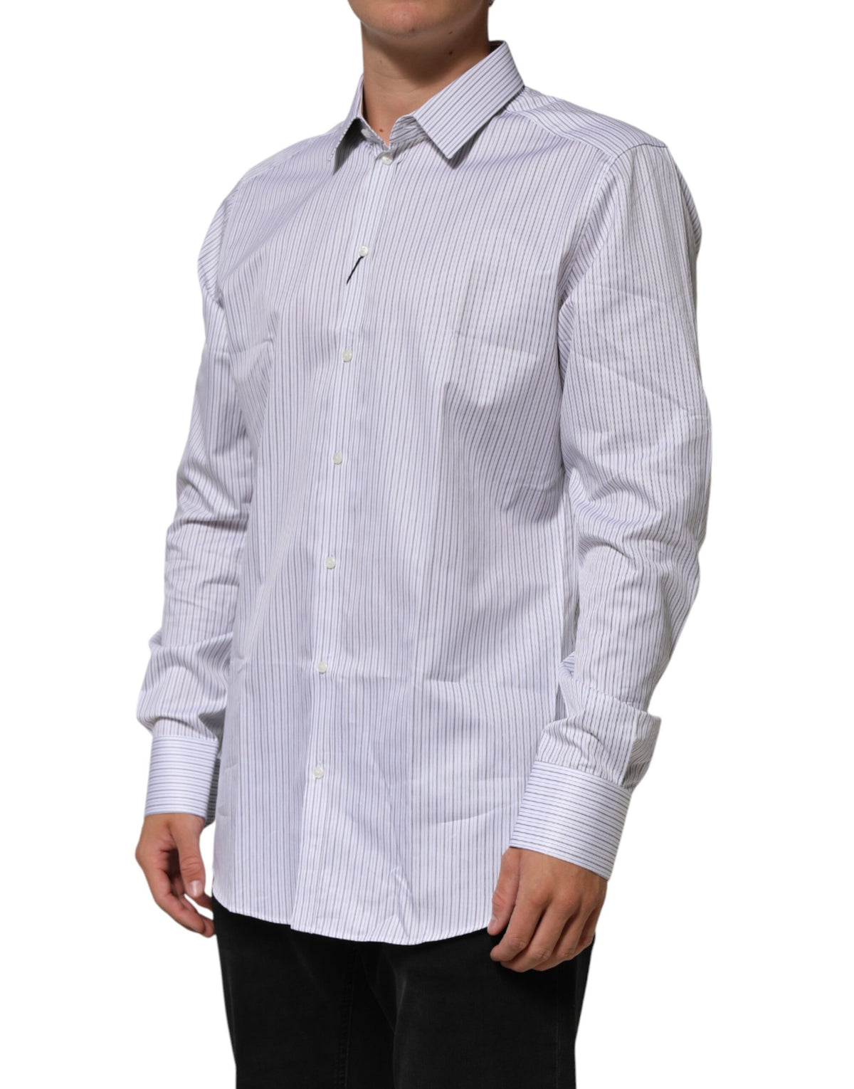 Dolce & Gabbana White Stripes Cotton Men GOLD Dress Shirt