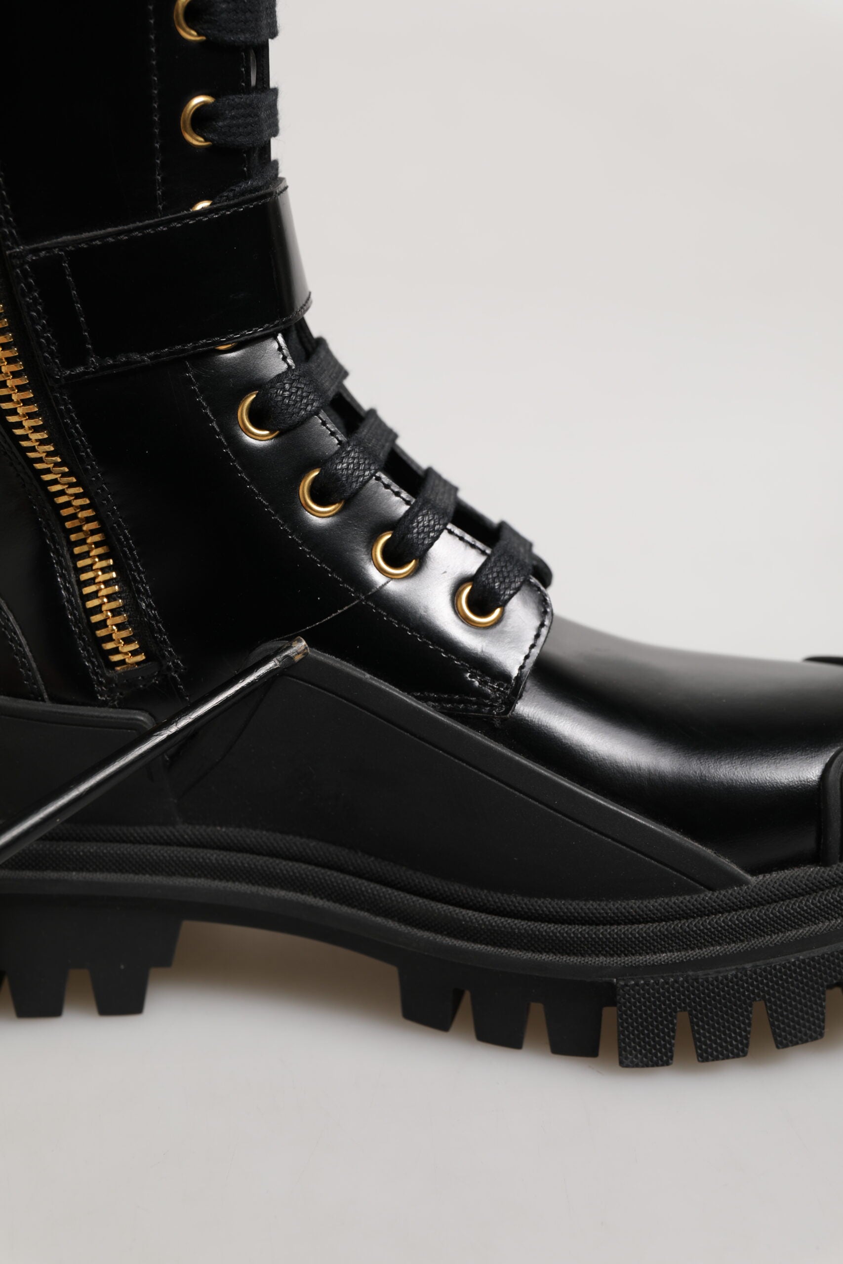 Dolce & Gabbana Black Buckle Embellished Knee High Boots Shoes