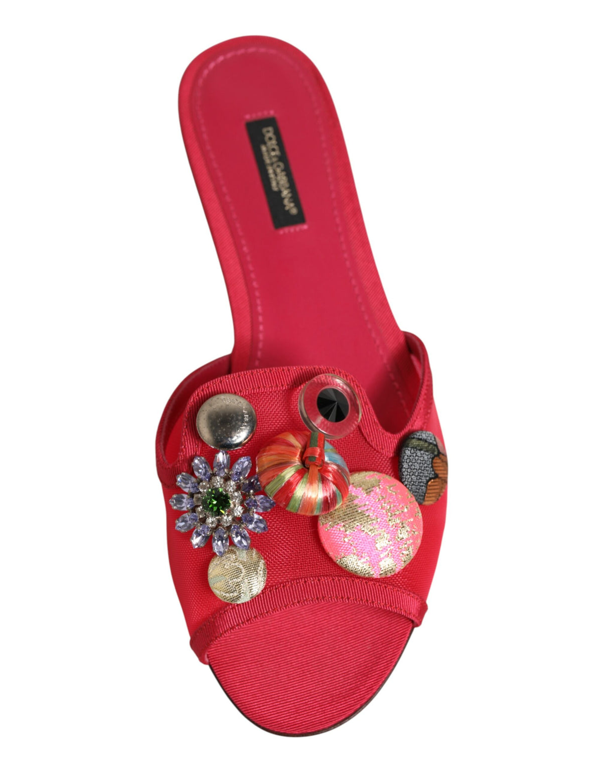 New Dolce & Gabbana Red Embellished Flats Slip On Sandals Shoes