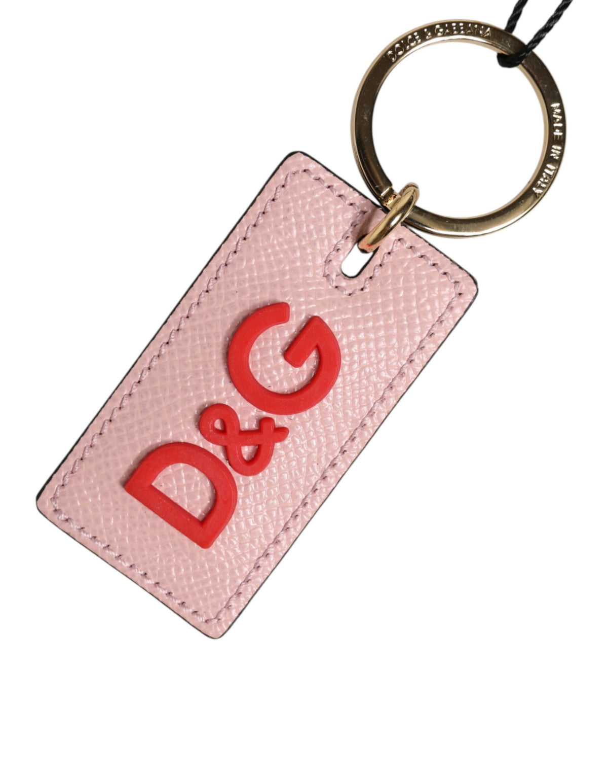 Dolce & Gabbana Pink Leather DG Logo Metal Ring Keychain Keyring