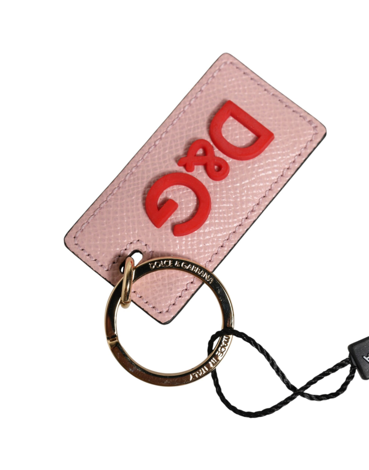 Dolce & Gabbana Pink Leather DG Logo Metal Ring Keychain Keyring