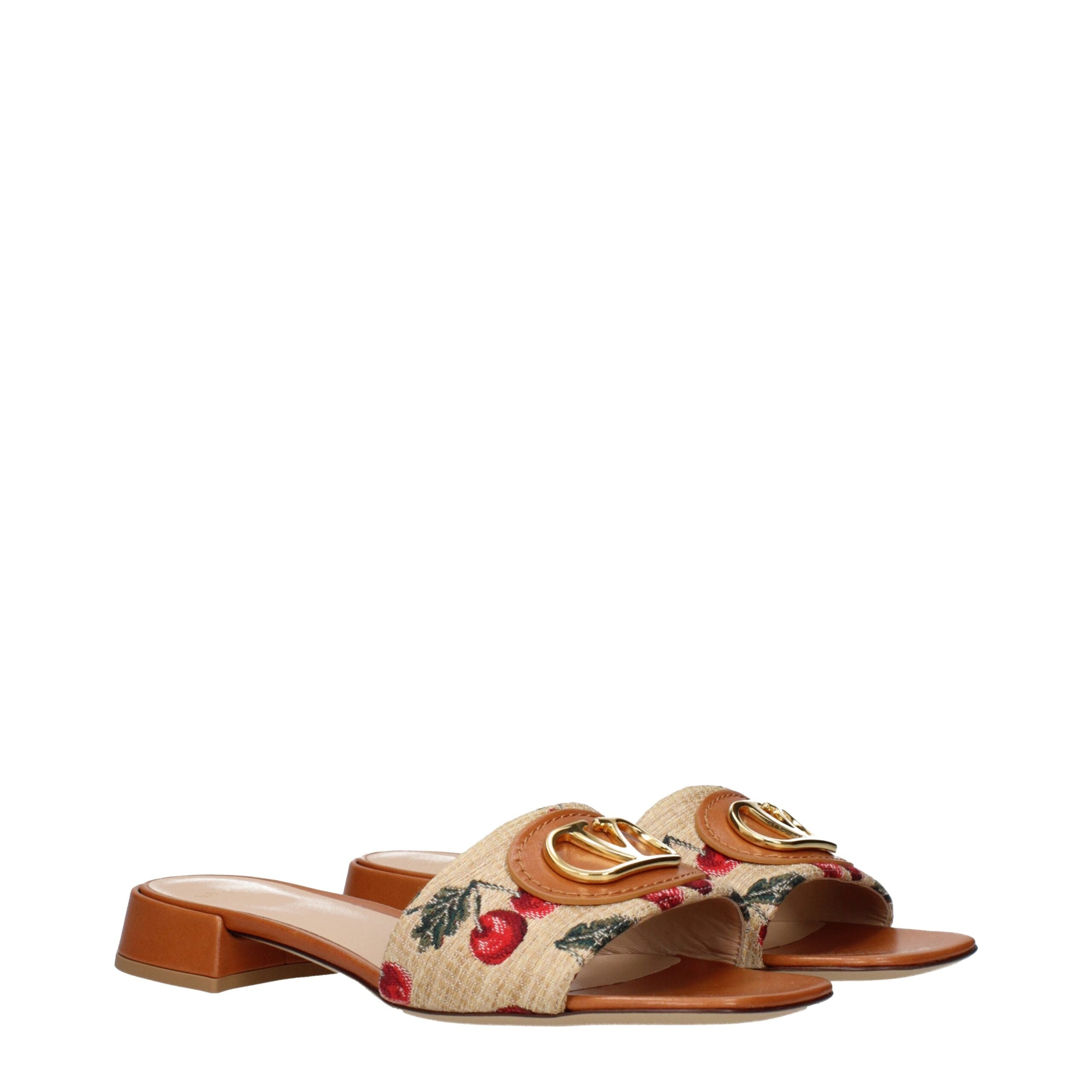 Valentino Garavani Beige Raffia Slippers