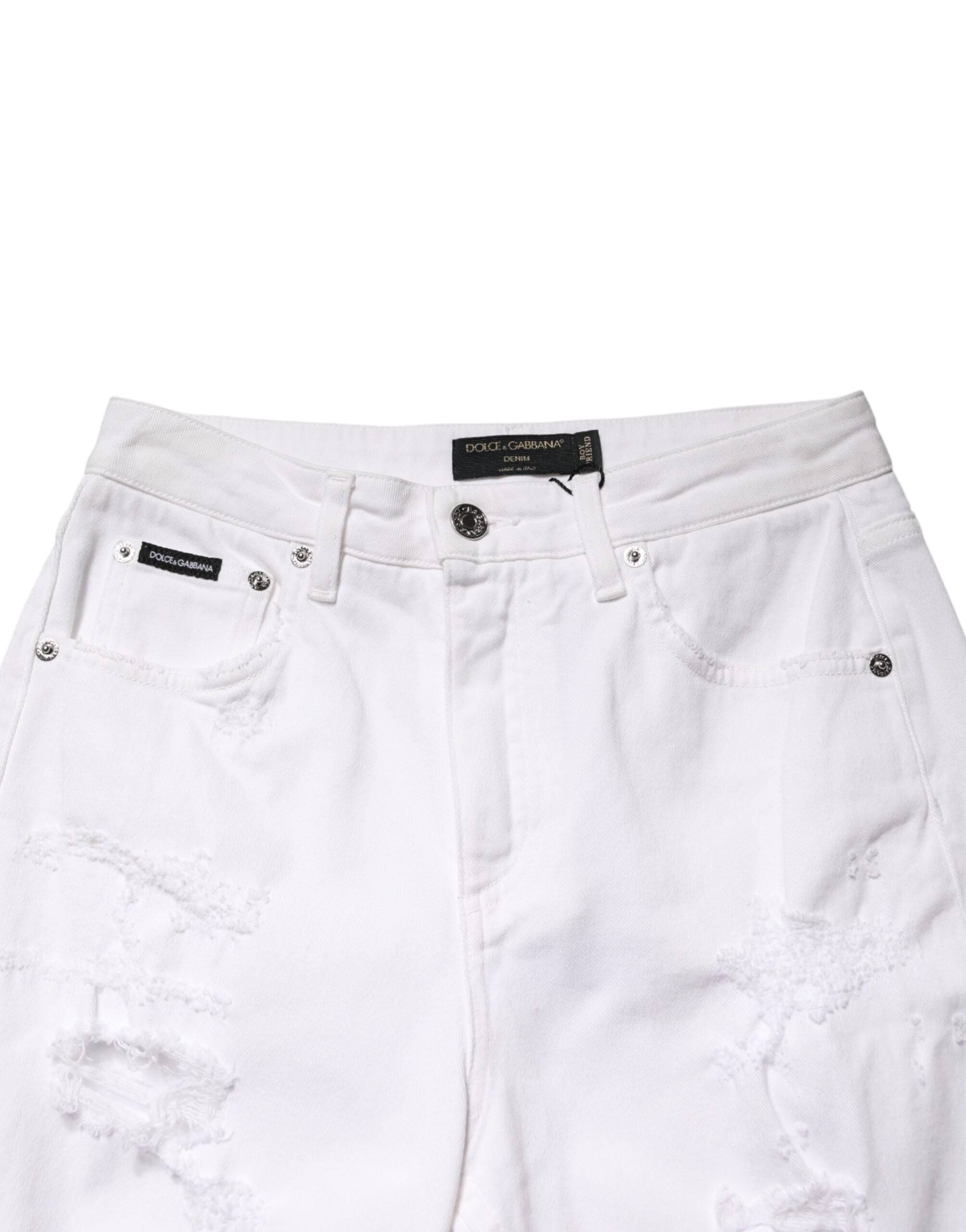 Dolce & Gabbana White Distressed Cotton BOYFRIEND Denim Jeans