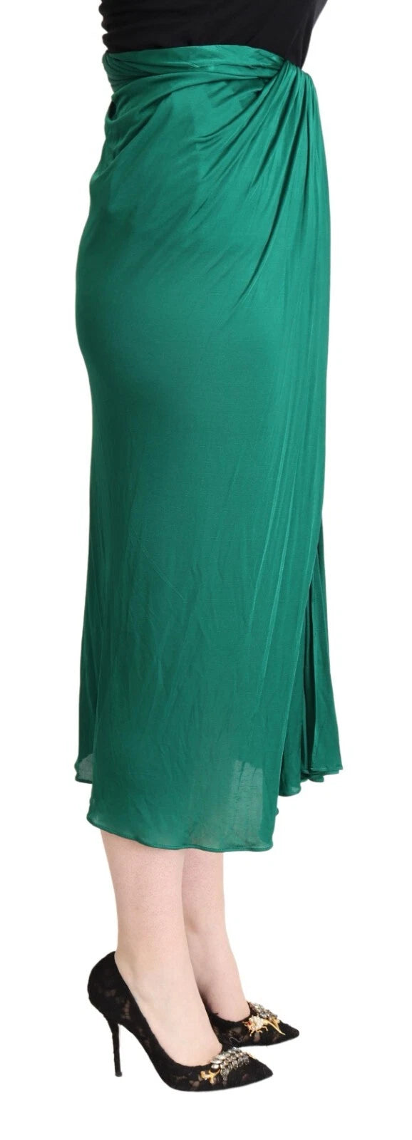 Dolce & Gabbana Dark Green High Waist Midi Skirt Pencil Cut Pleated