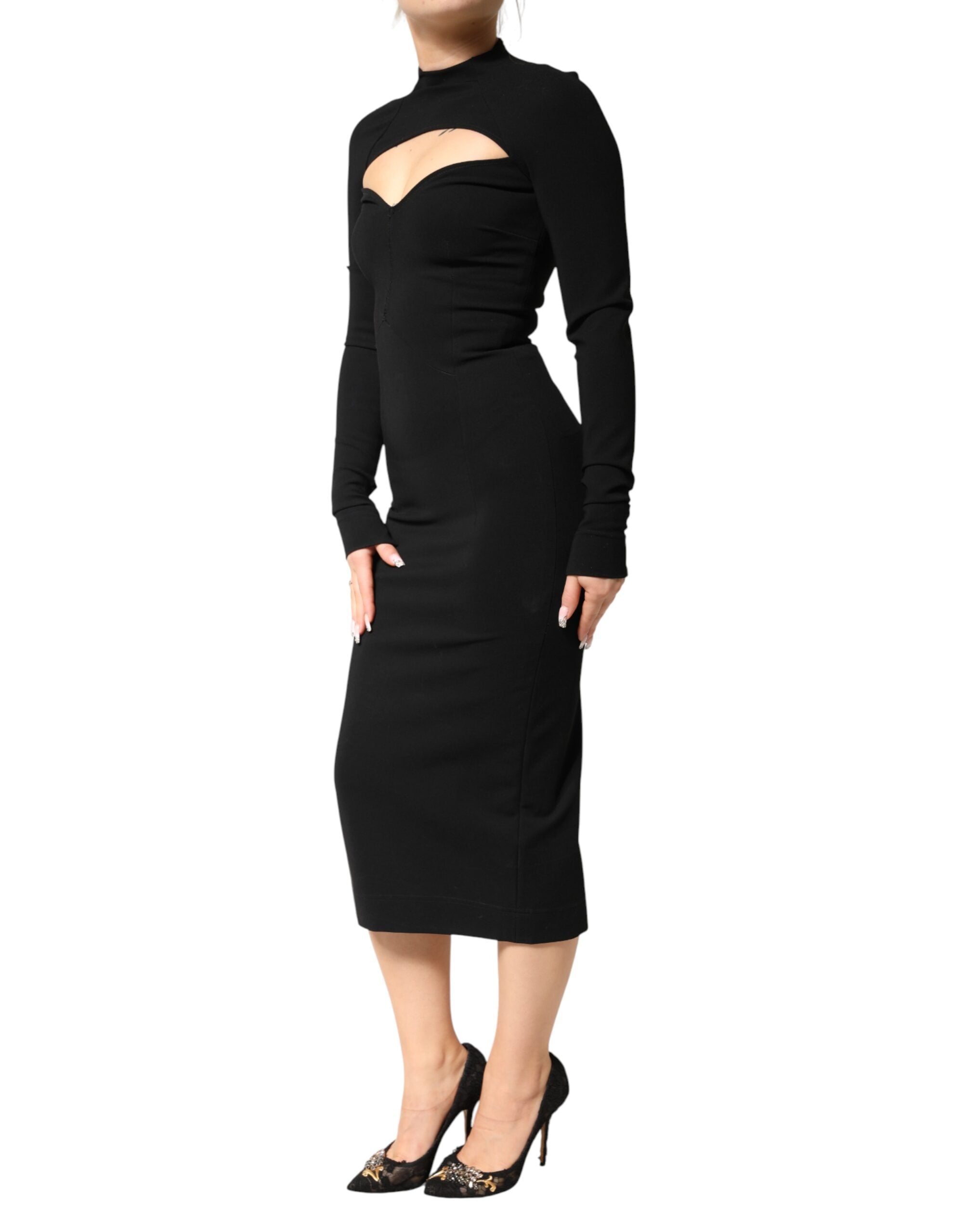 Pre-Owned Dolce & Gabbana Black Viscose Bodycon Sheath Midi Dress