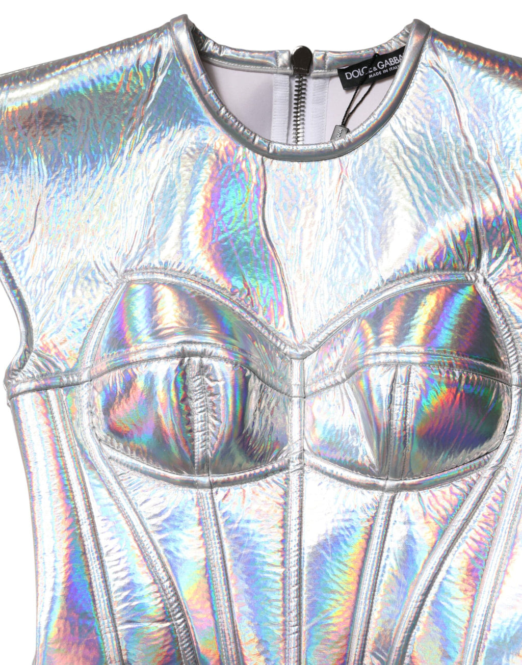 Dolce & Gabbana Silver Iridescent Bodycon Sheath Midi Dress
