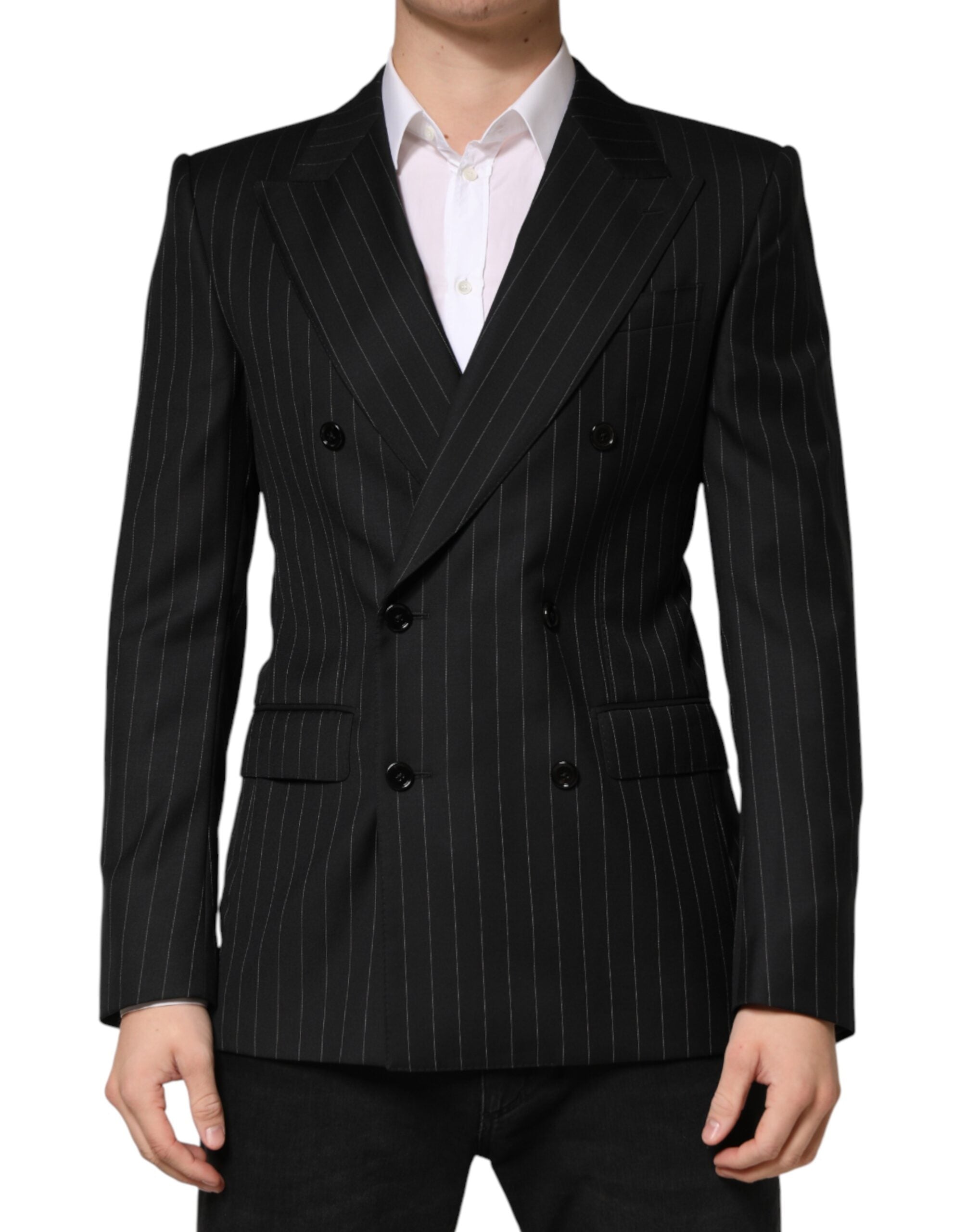 Dolce & Gabbana Dark Gray Stripes Double Breasted 2Button Blazer