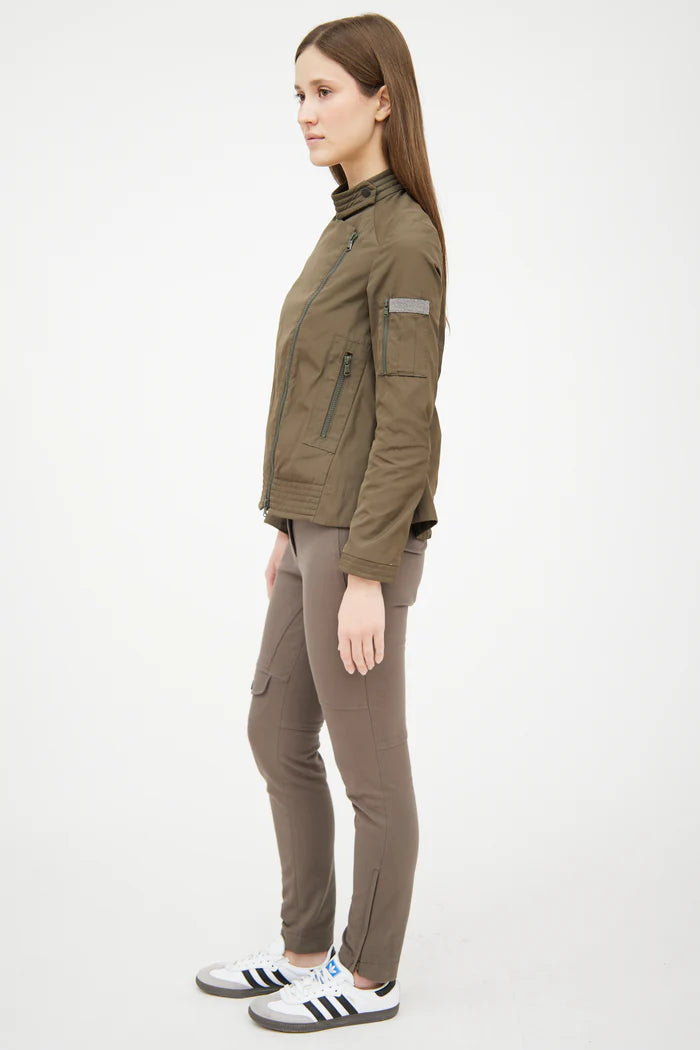 Brunello Cucinelli Olive Green Nylon Monilli Trim Jacket