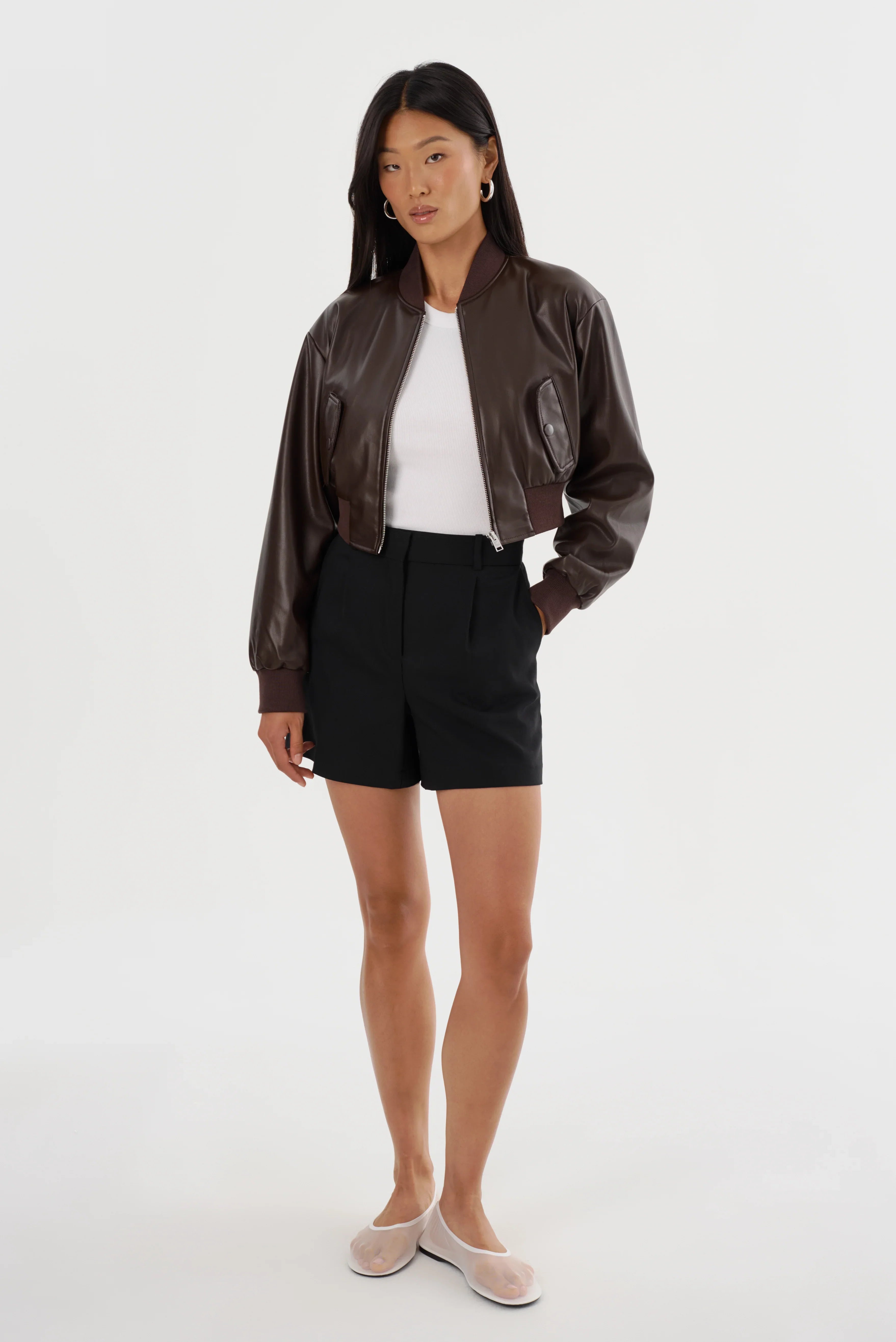 EVELIN | Faux Leather Cropped Bomber - PreLoved & Luxe