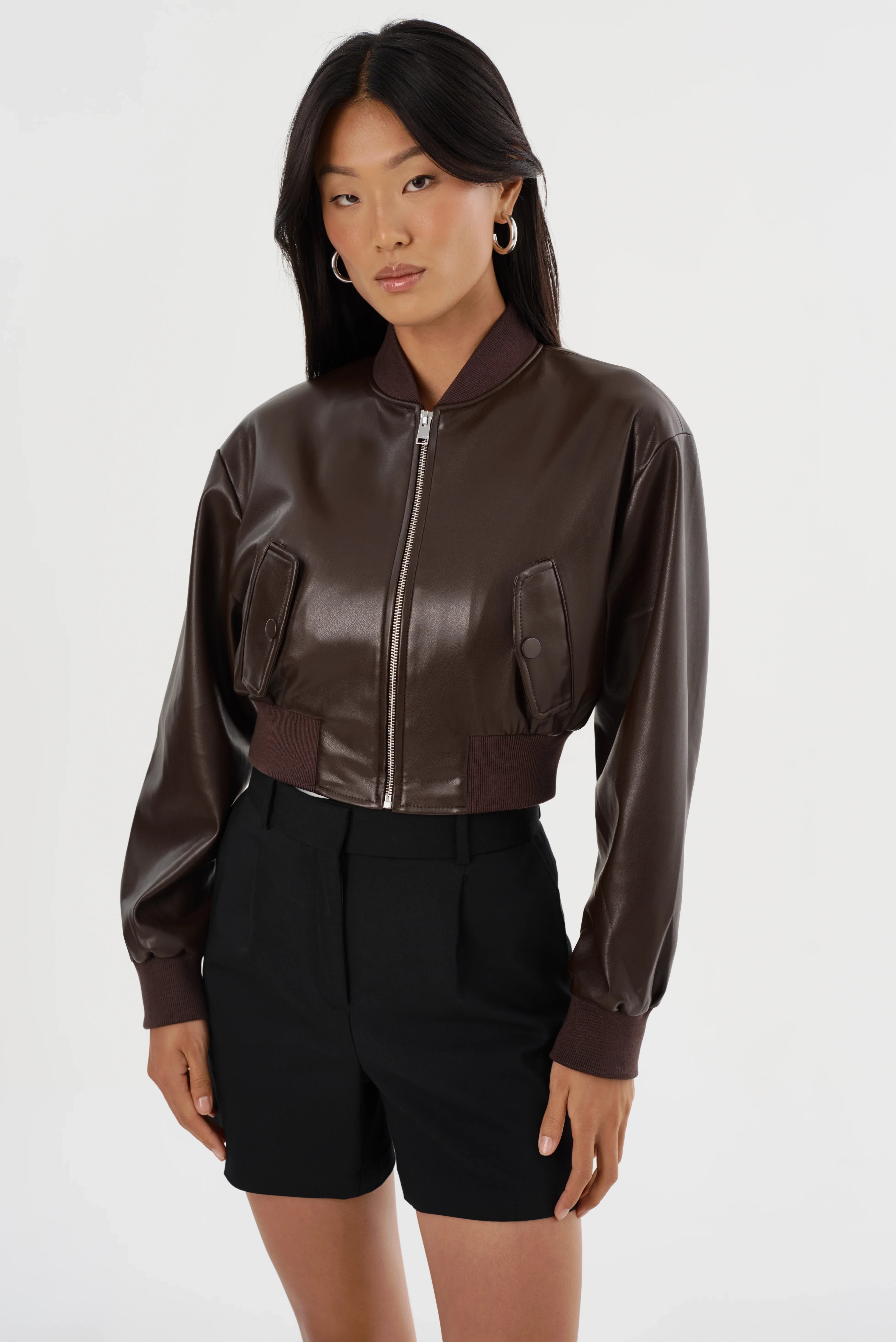 EVELIN | Faux Leather Cropped Bomber - PreLoved & Luxe