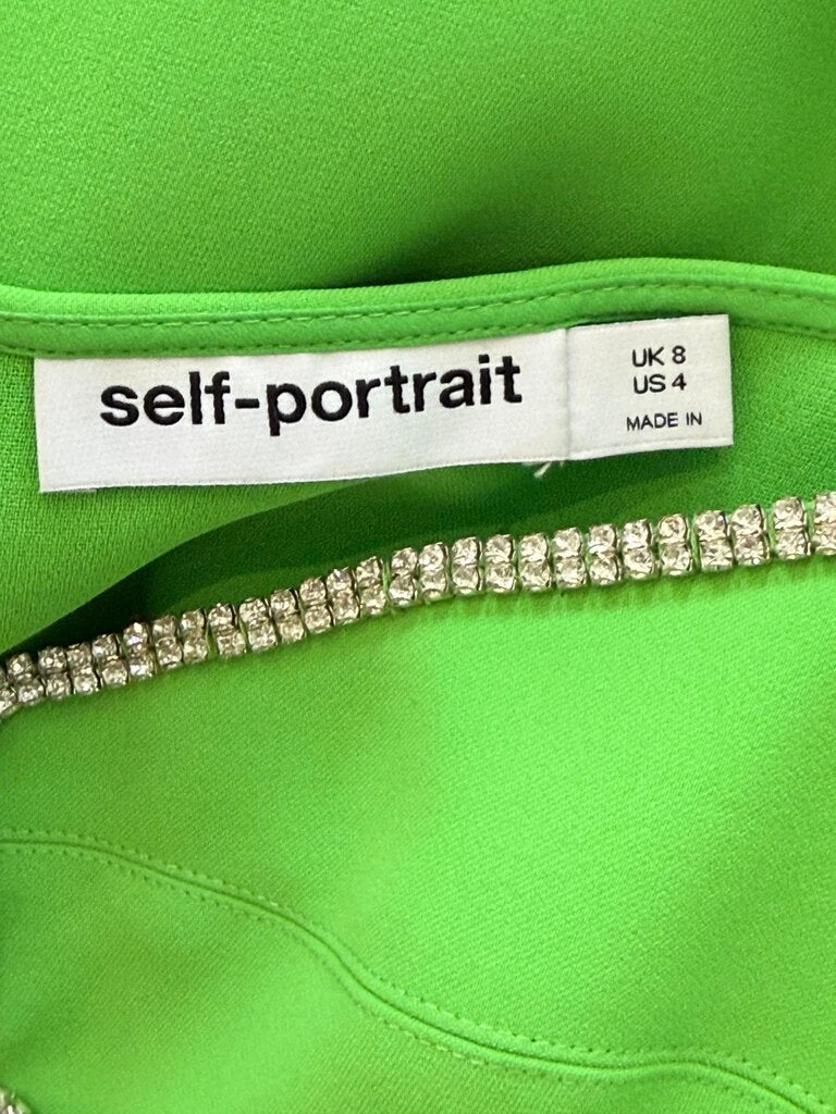 Self-Portrait Lime Green Dress with Rhinestone Details
