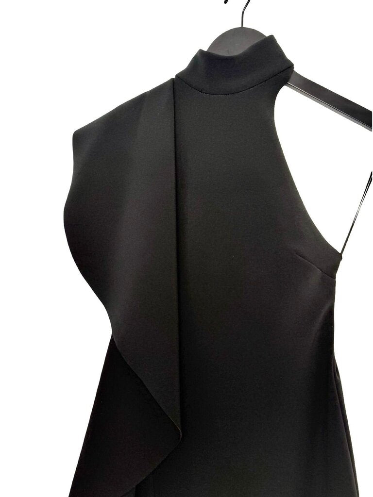 Solace London Black Ruffled Asymmetric Maxi Dress